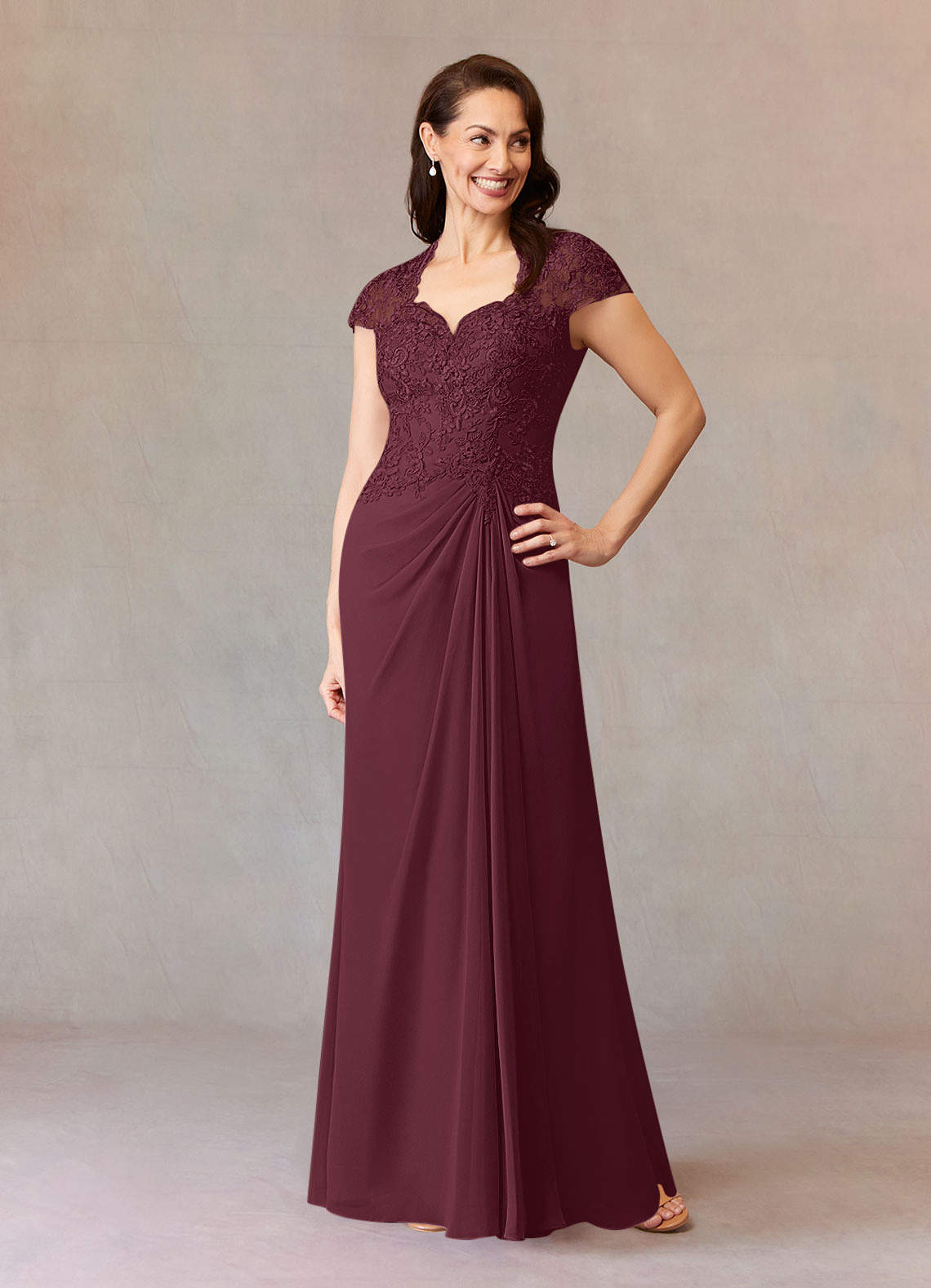 Junie A-Line Queen Anne Chiffon Mother of the Bride Dress