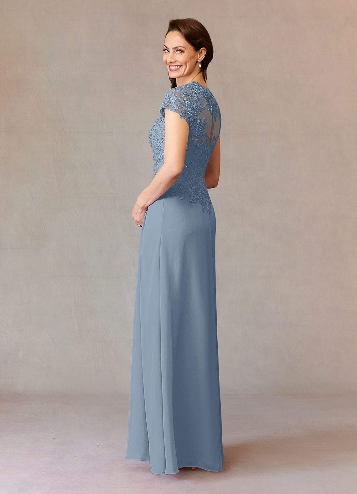 Junie A-Line Queen Anne Chiffon Mother of the Bride Dress in dusty blue