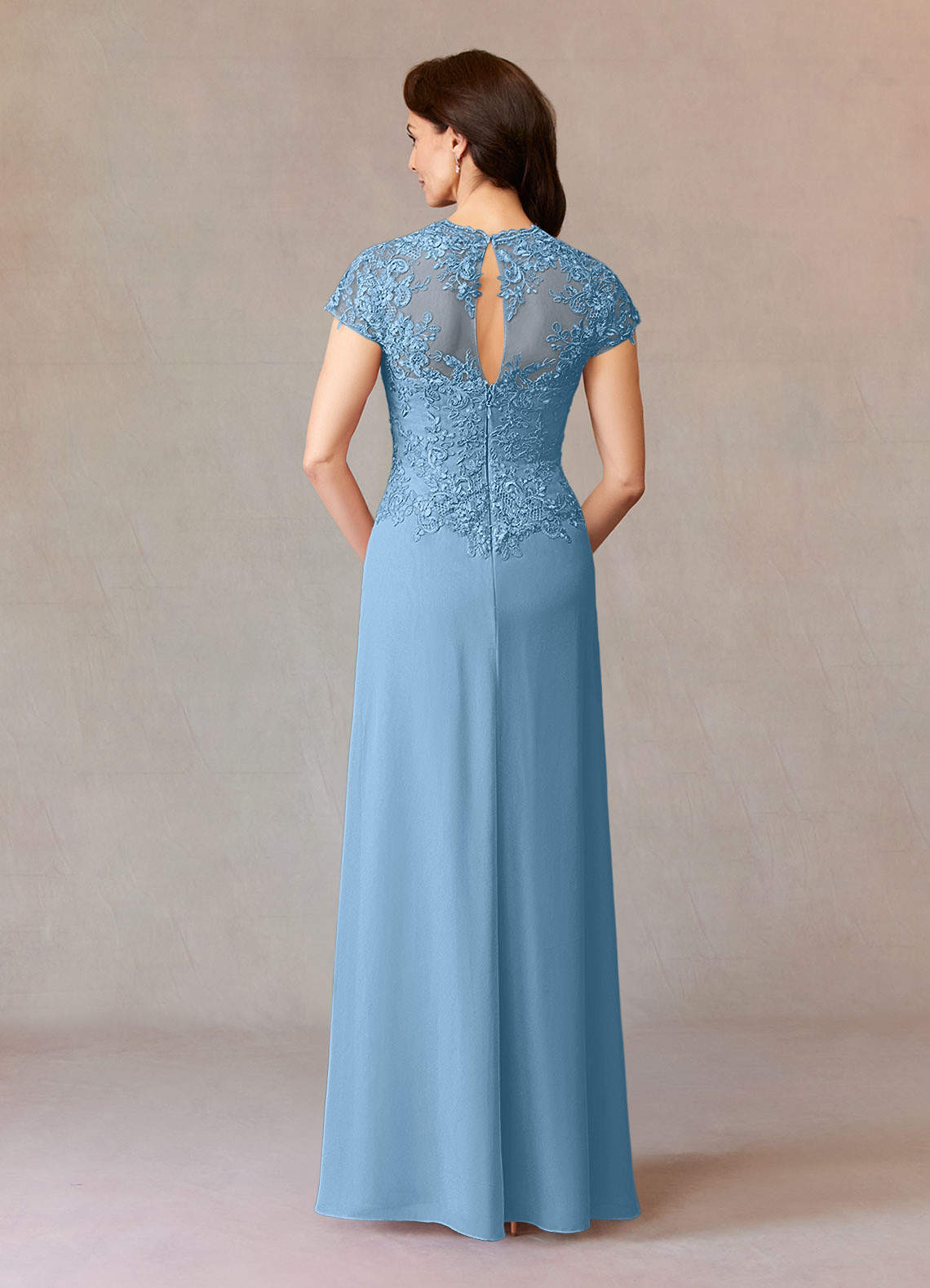 Junie A-Line Queen Anne Chiffon Mother of the Bride Dress in Steel Blue