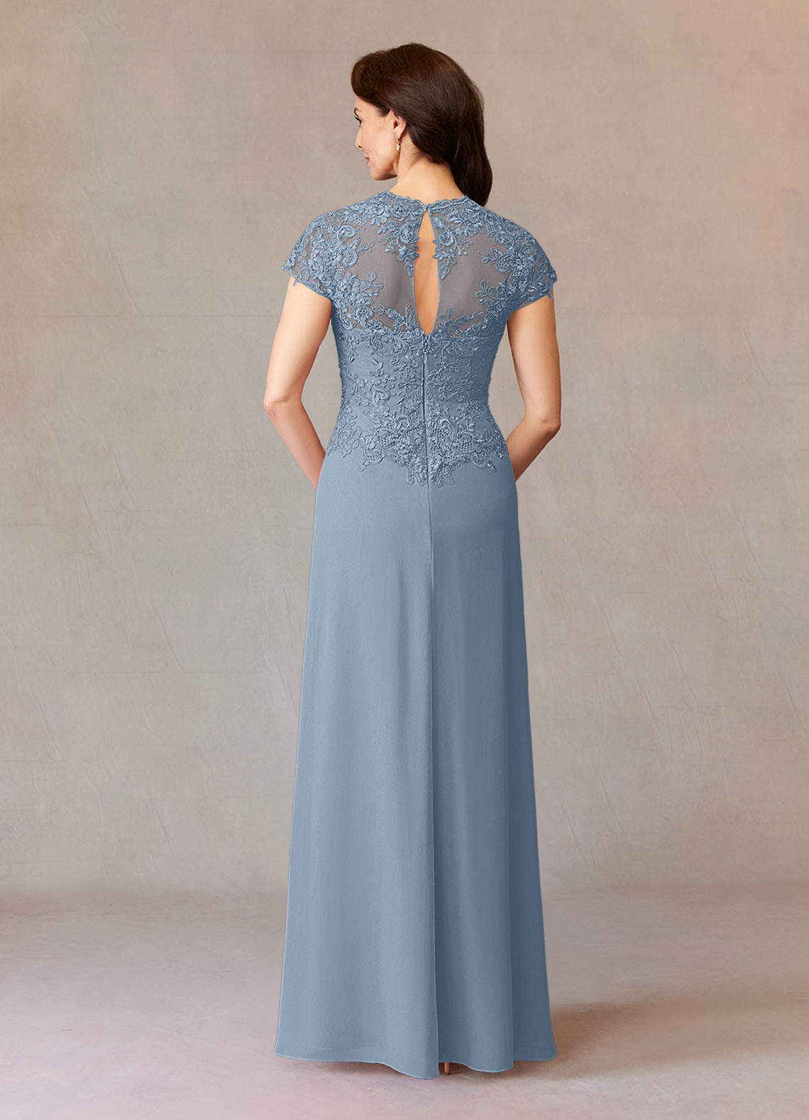 Junie A-Line Queen Anne Chiffon Mother of the Bride Dress in dusty blue