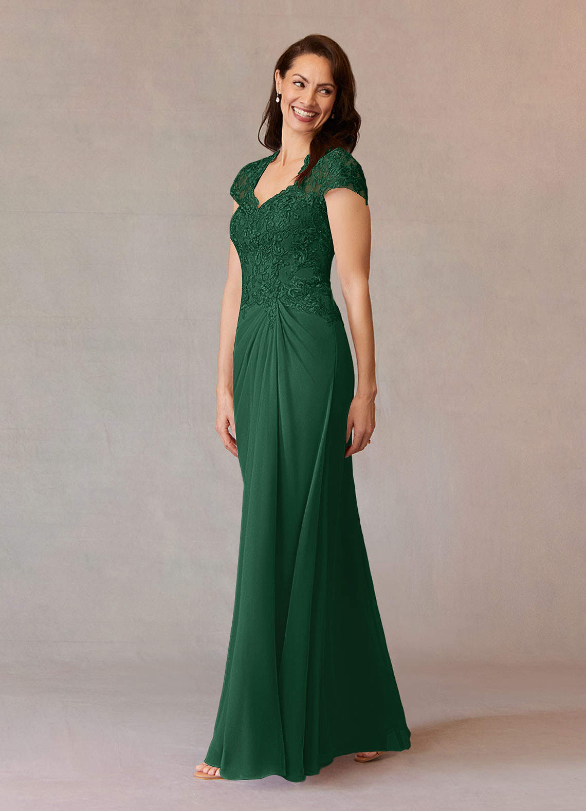 Junie A-Line Queen Anne Chiffon Mother of the Bride Dress in Dark Green