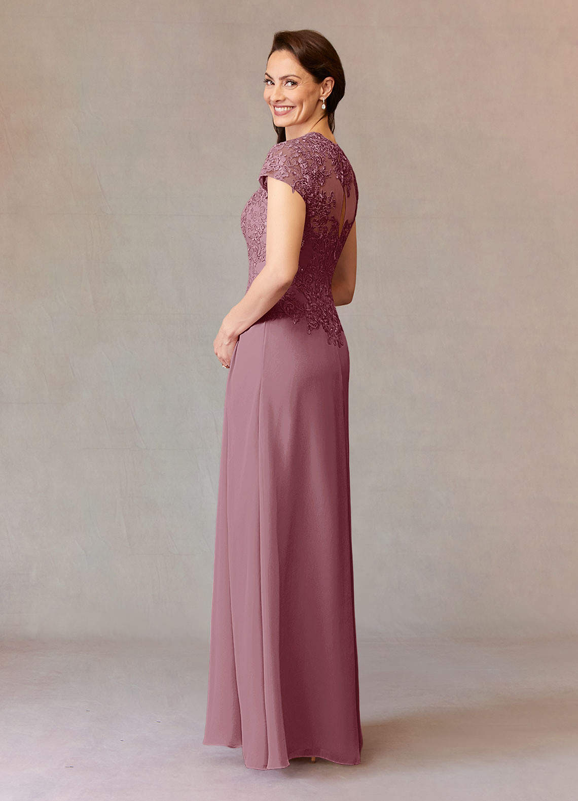 Junie A-Line Queen Anne Chiffon Mother of the Bride Dress in Vintage Mauve