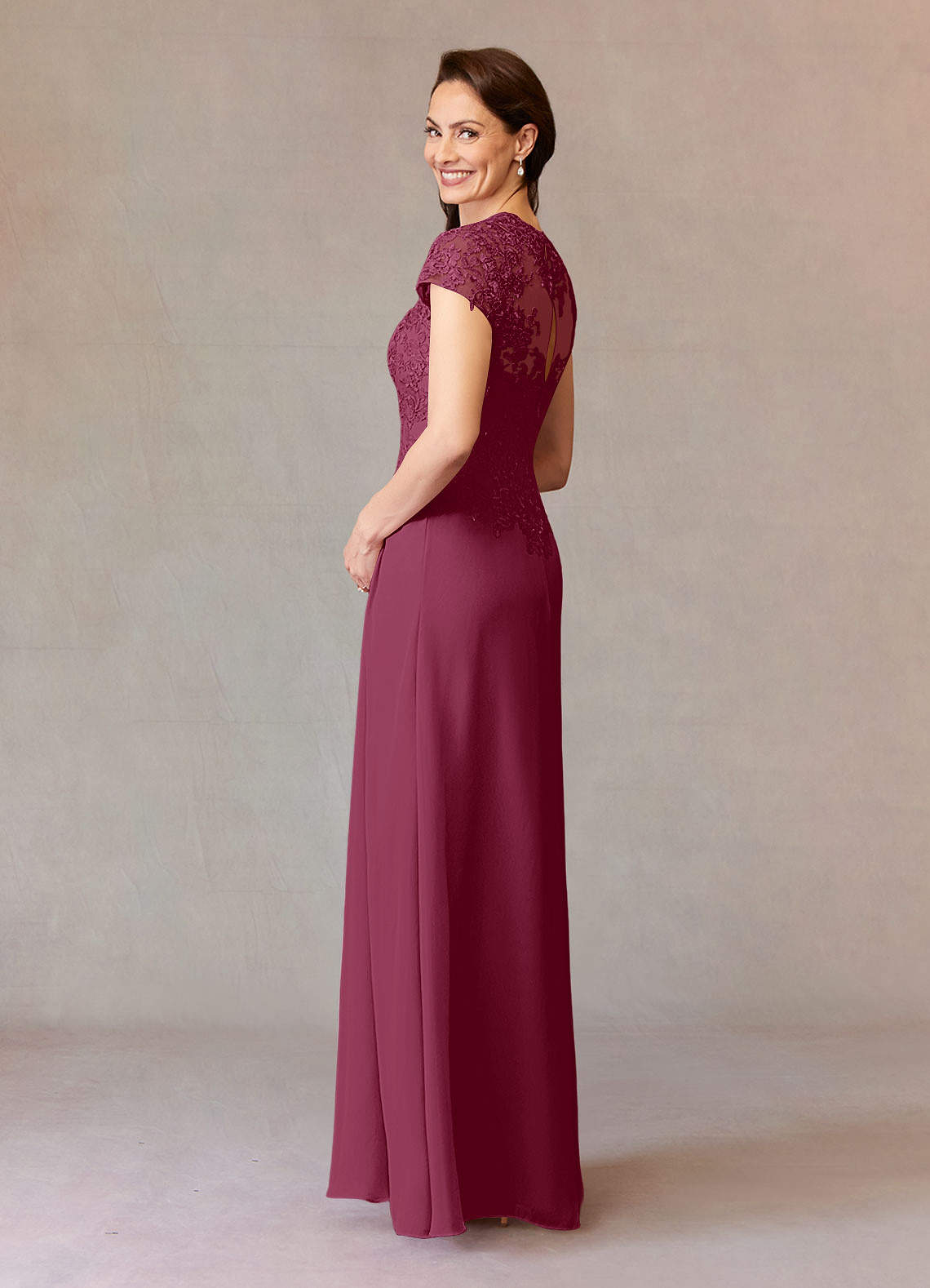 Junie A-Line Queen Anne Chiffon Mother of the Bride Dress in Mulberry