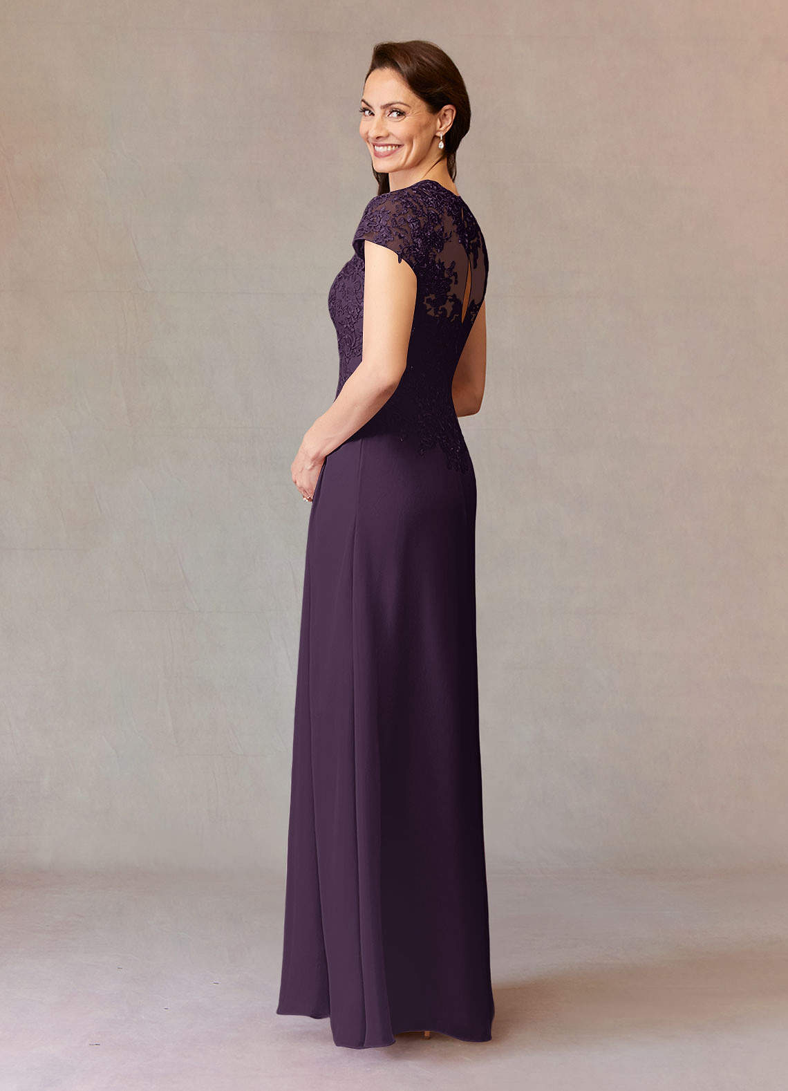 Junie A-Line Queen Anne Chiffon Mother of the Bride Dress in Plum