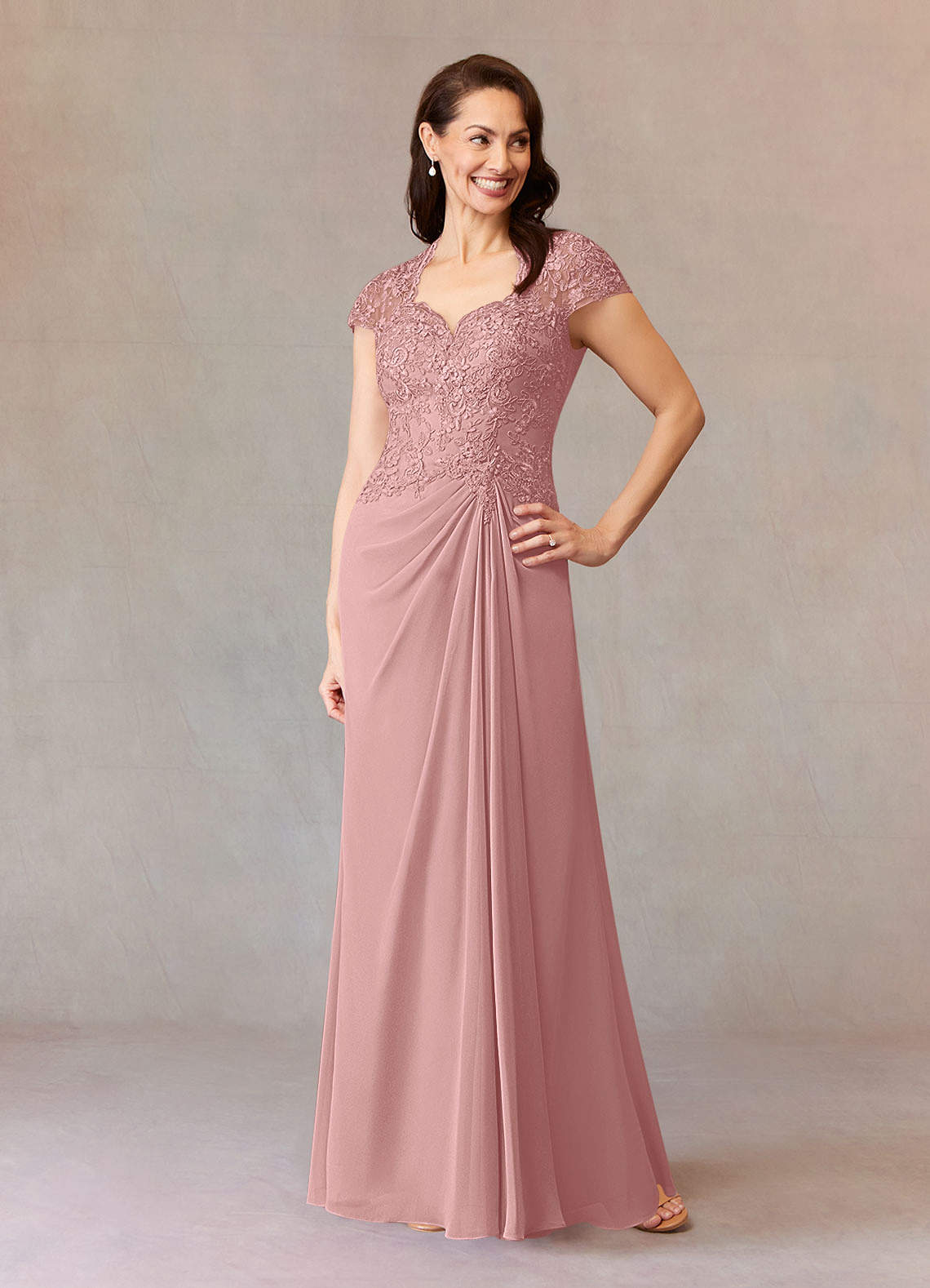 Junie A-Line Queen Anne Chiffon Mother of the Bride Dress in Dusty Rose