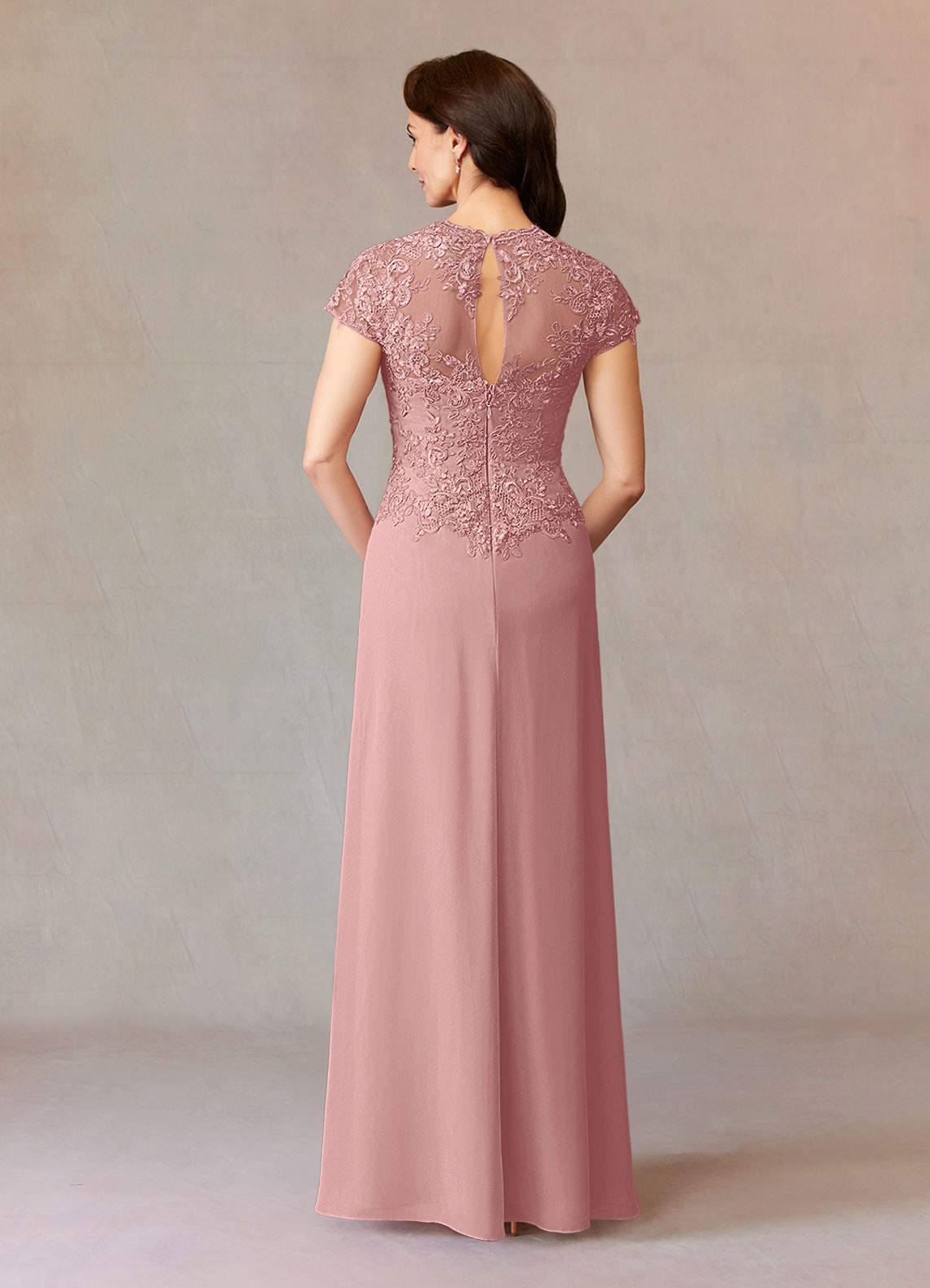 Junie A-Line Queen Anne Chiffon Mother of the Bride Dress in Dusty Rose