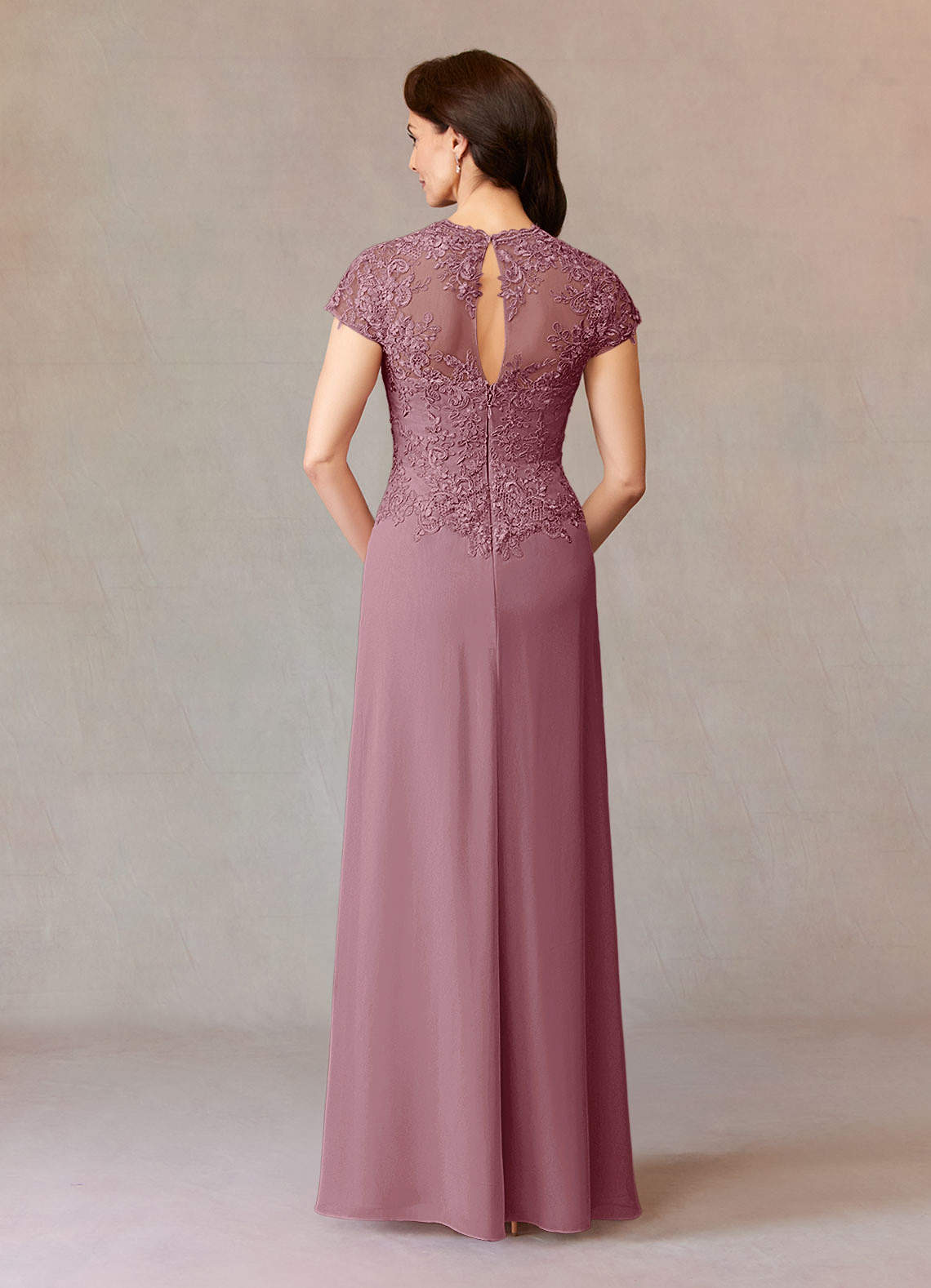 Junie A-Line Queen Anne Chiffon Mother of the Bride Dress in Vintage Mauve