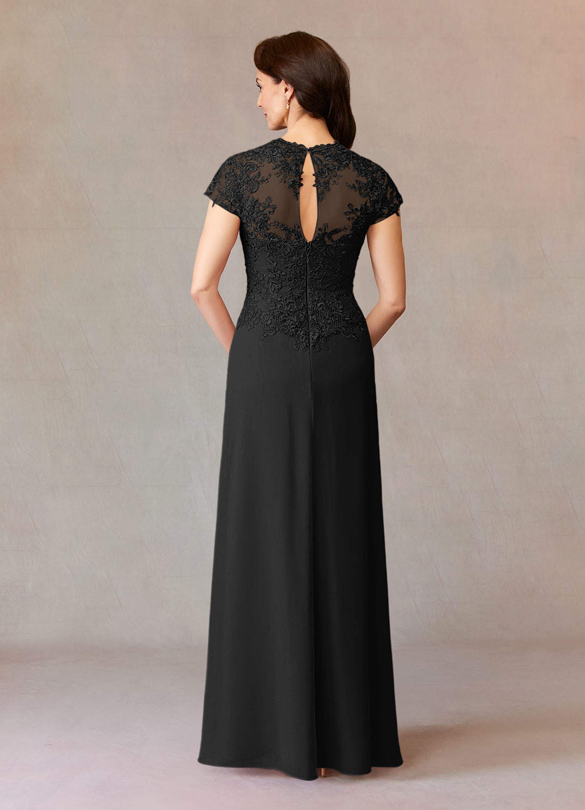 Junie A-Line Queen Anne Chiffon Mother of the Bride Dress in black