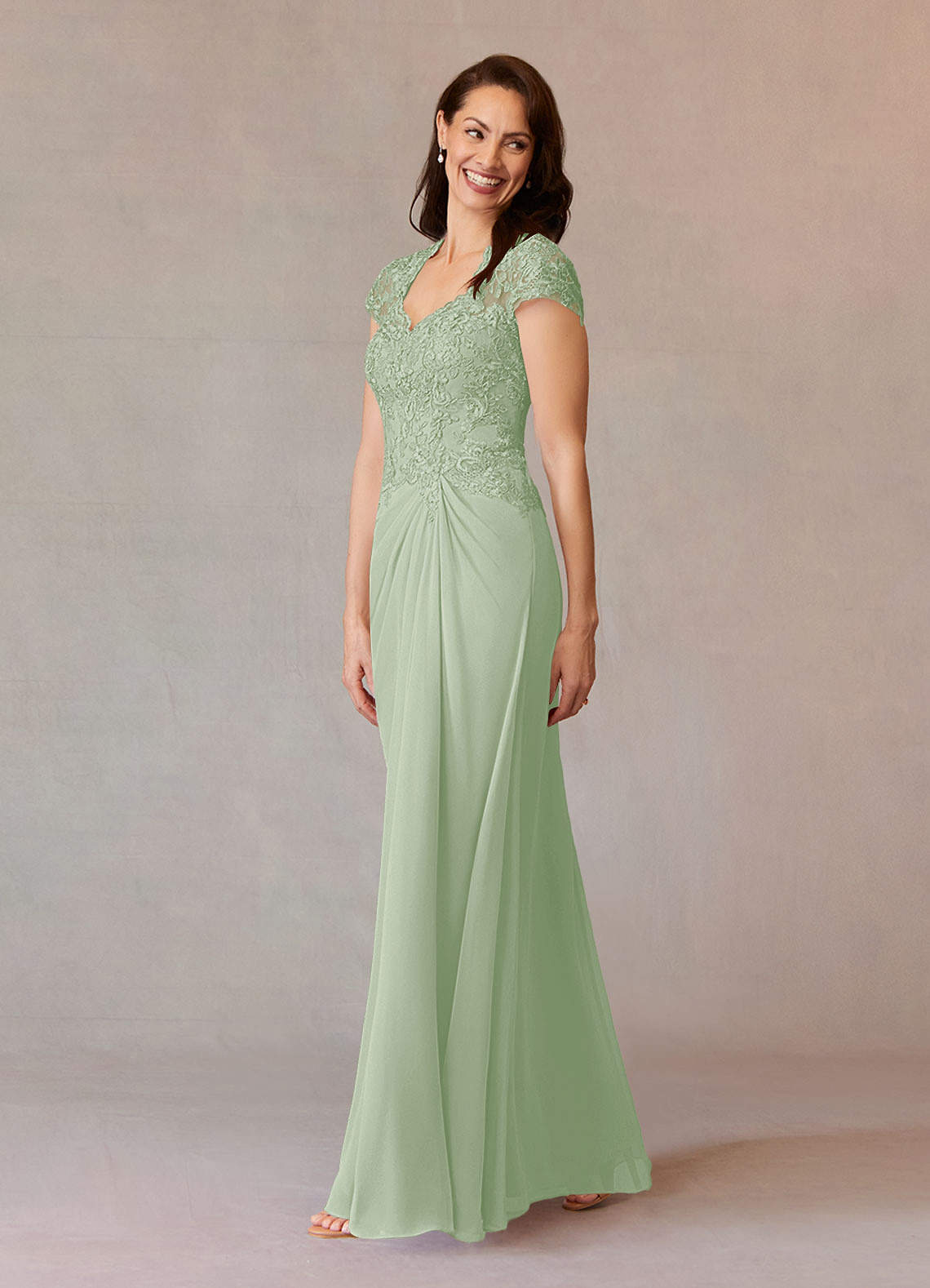 Junie A-Line Queen Anne Chiffon Mother of the Bride Dress in Dusty Sage