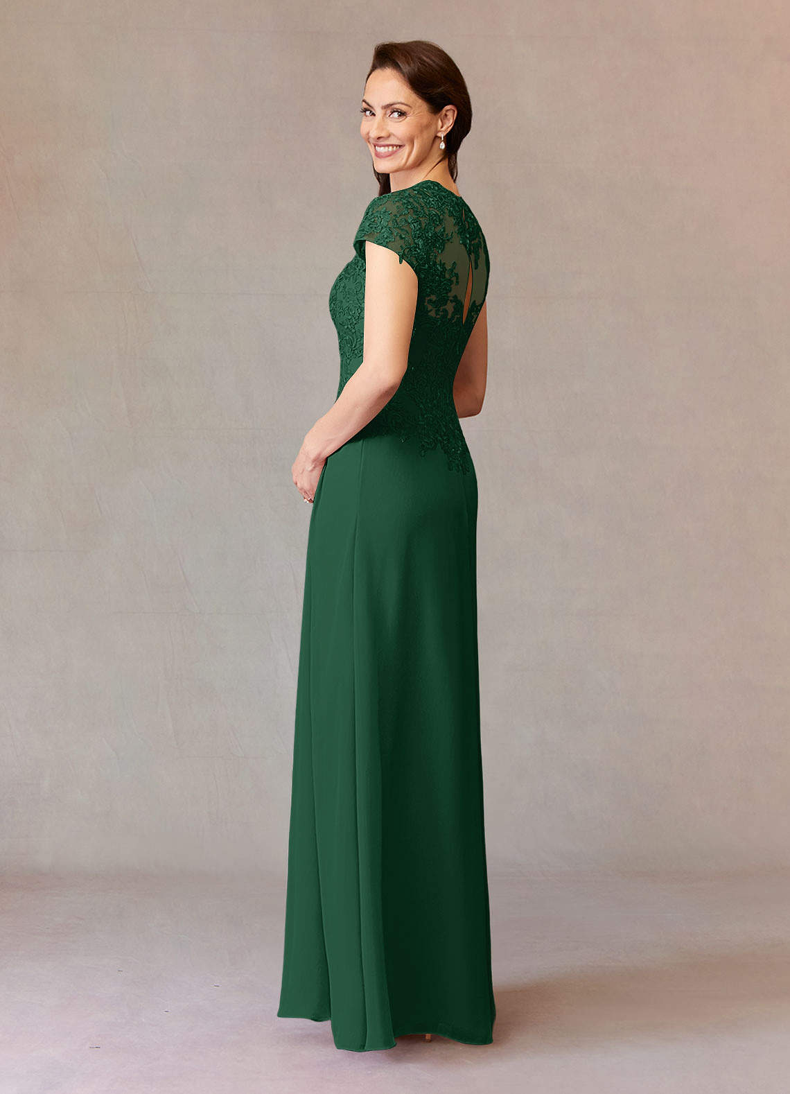 Junie A-Line Queen Anne Chiffon Mother of the Bride Dress in Dark Green