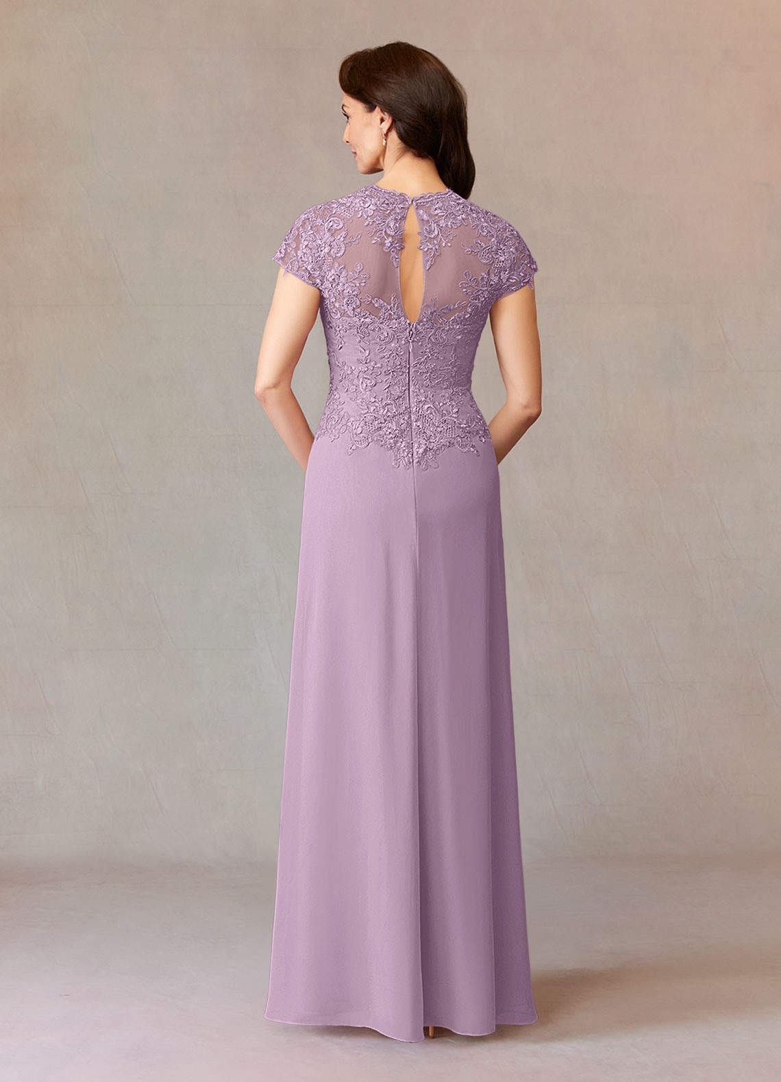 Junie A-Line Queen Anne Chiffon Mother of the Bride Dress in Wisteria