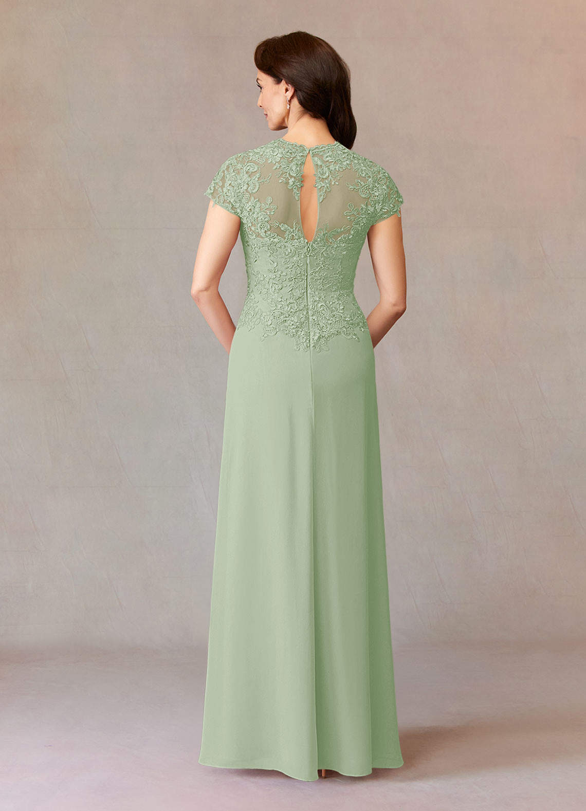 Junie A-Line Queen Anne Chiffon Mother of the Bride Dress in Dusty Sage
