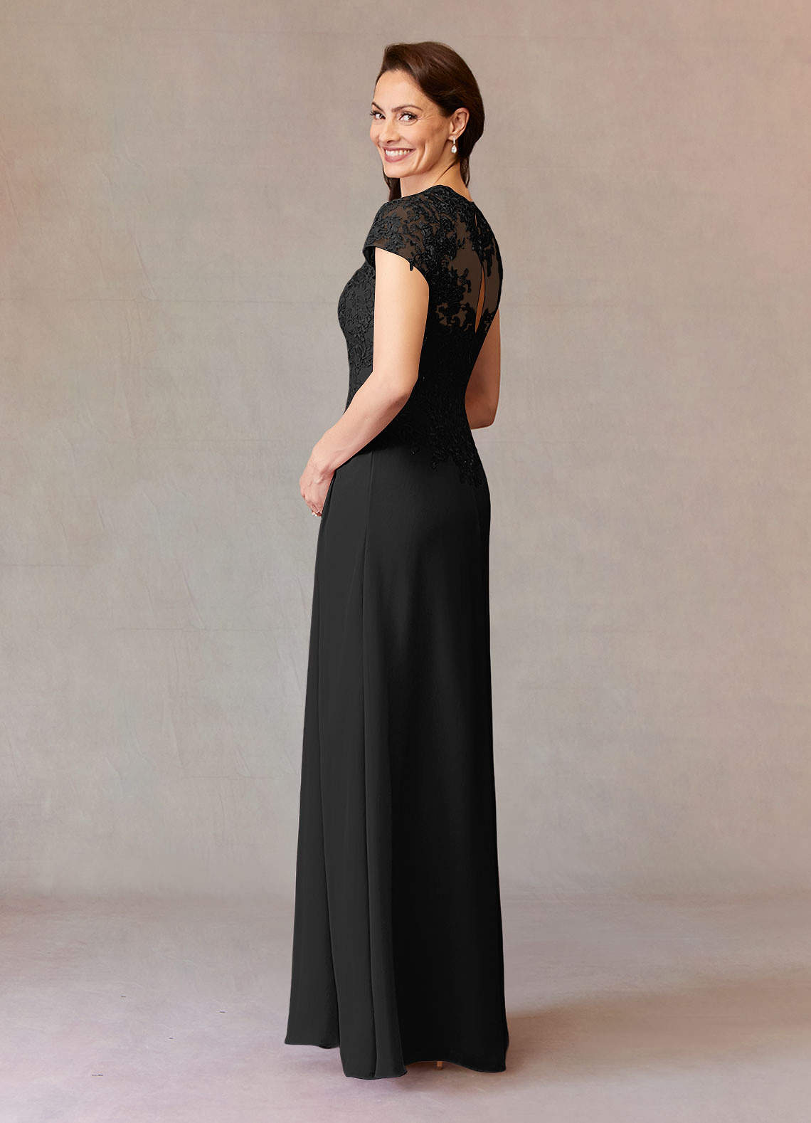 Junie A-Line Queen Anne Chiffon Mother of the Bride Dress in black