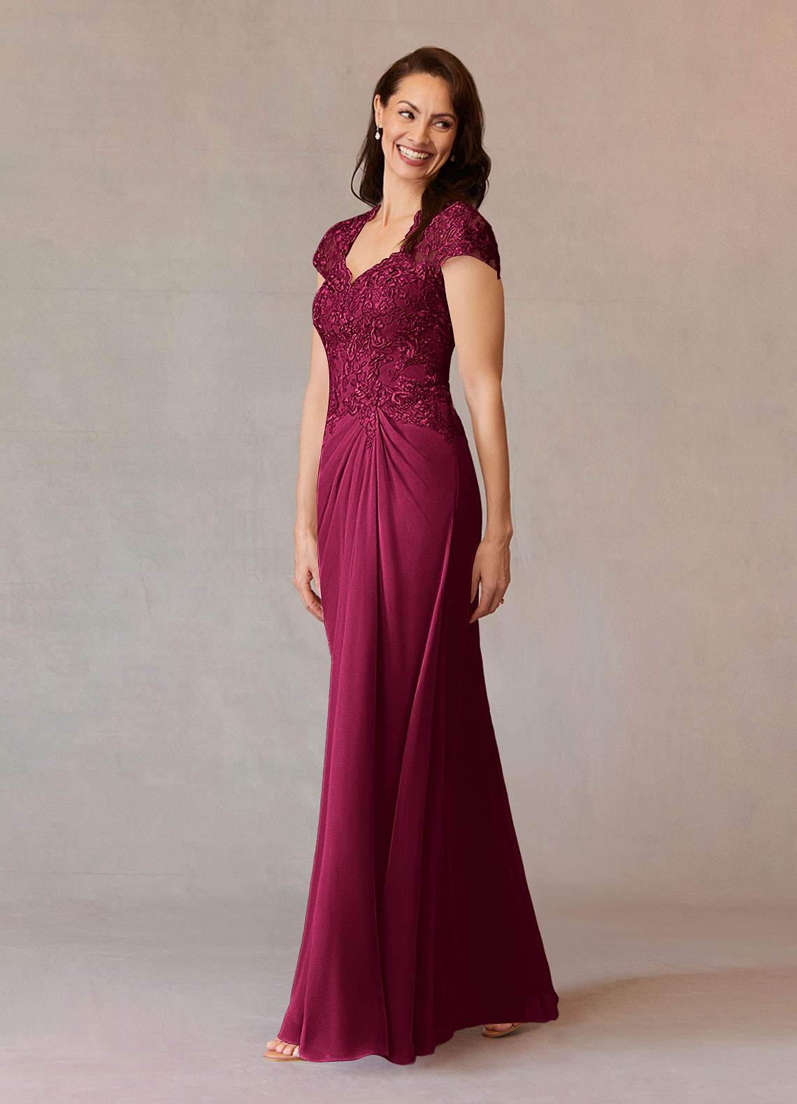 Junie A-Line Queen Anne Chiffon Mother of the Bride Dress in Burgundy