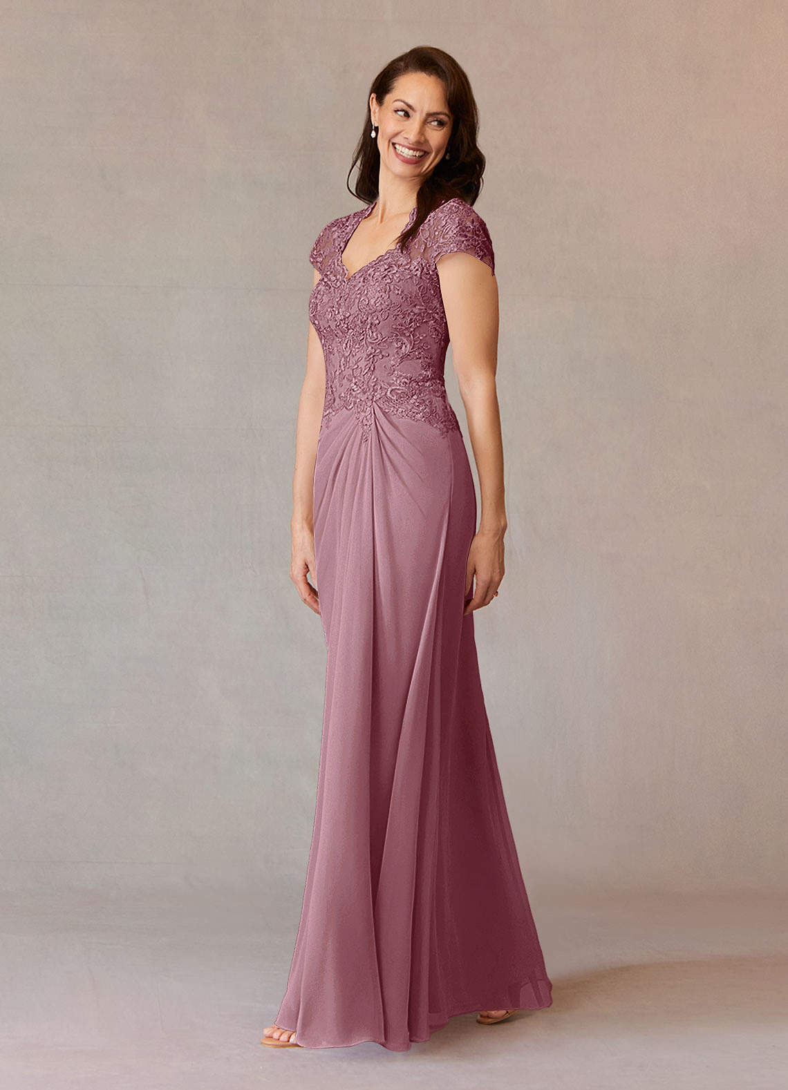 Junie A-Line Queen Anne Chiffon Mother of the Bride Dress in Vintage Mauve