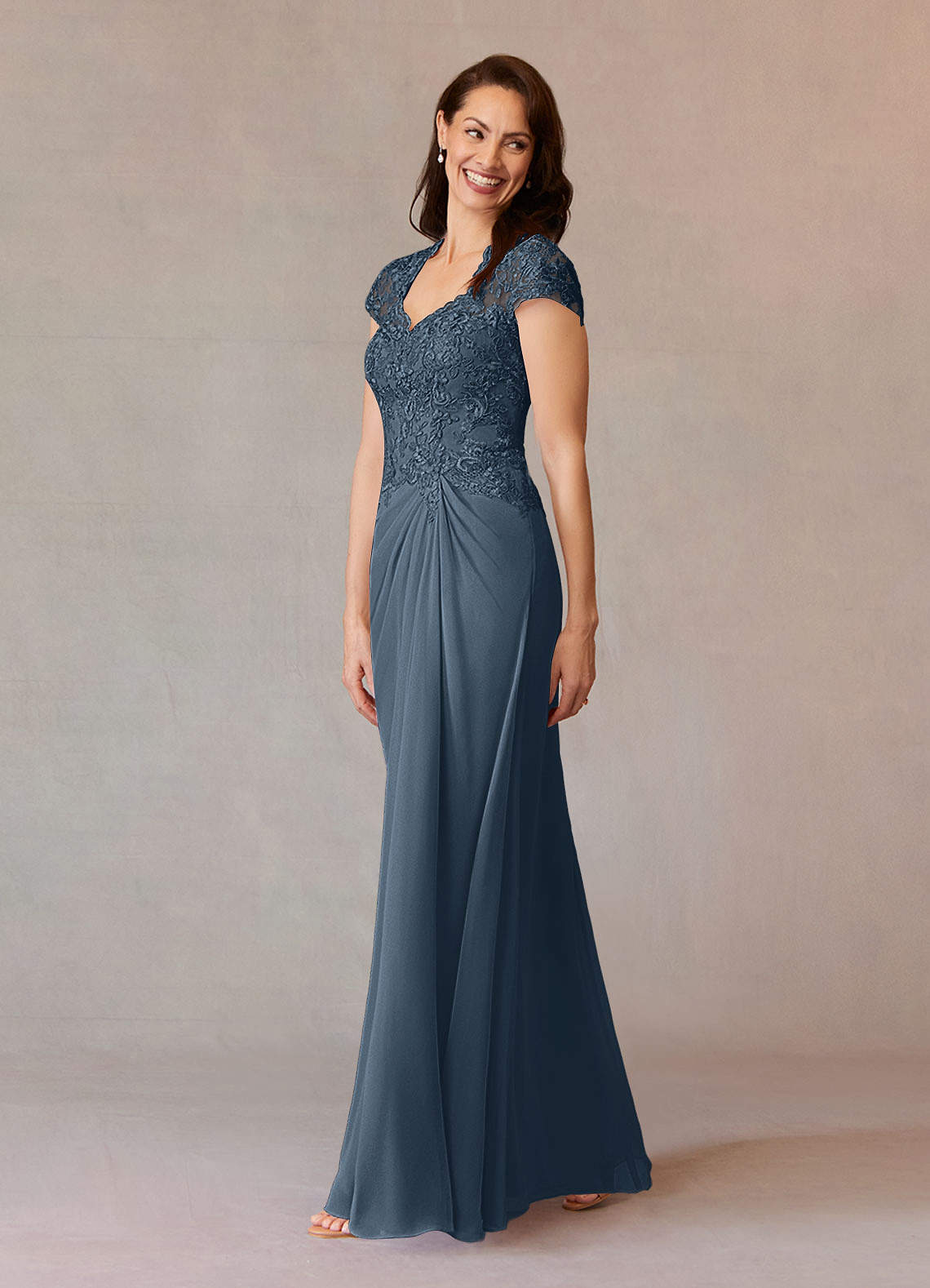 Junie A-Line Queen Anne Chiffon Mother of the Bride Dress in Neptune