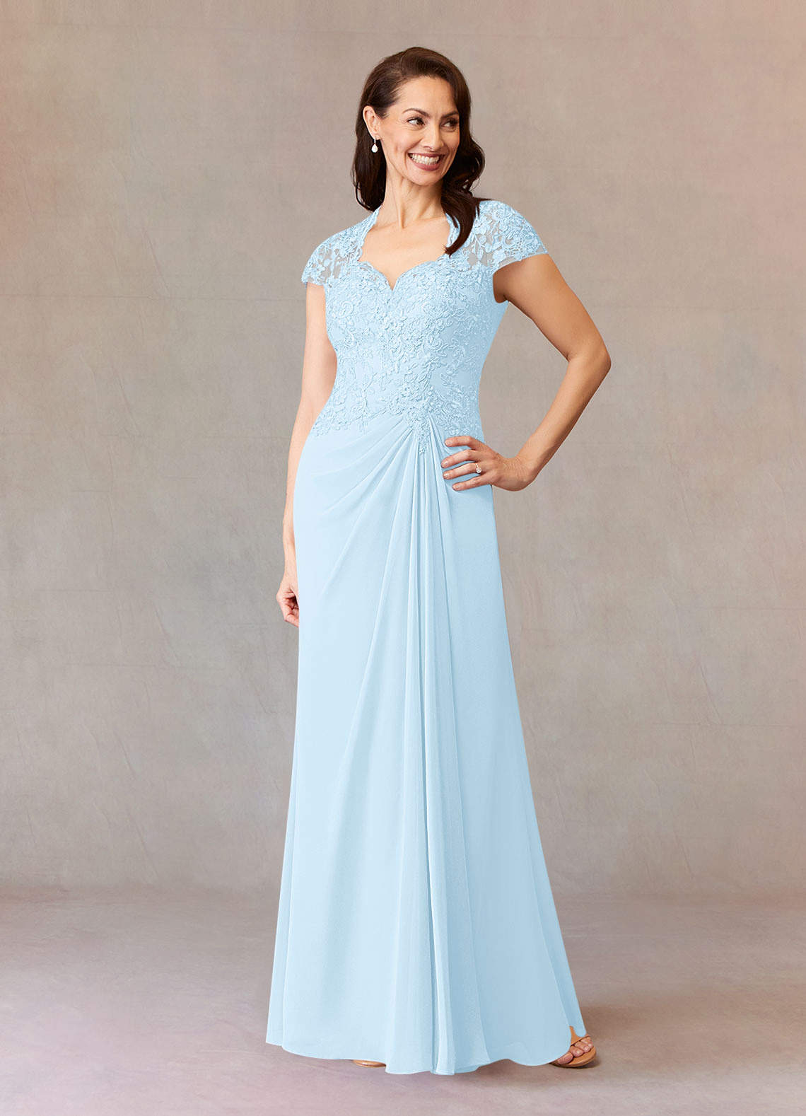 Junie A-Line Queen Anne Chiffon Mother of the Bride Dress in Sky Blue