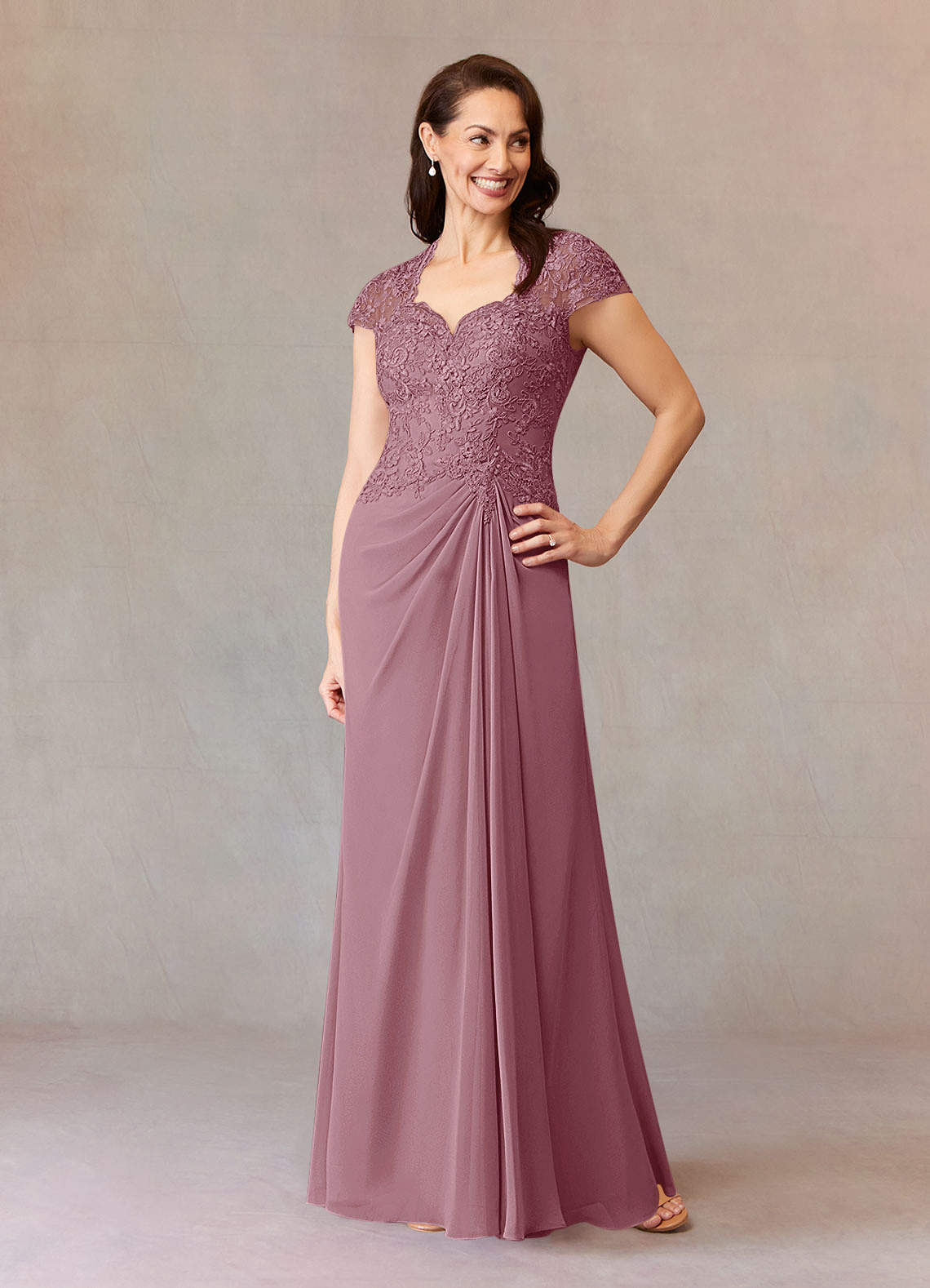 Junie A-Line Queen Anne Chiffon Mother of the Bride Dress in Vintage Mauve