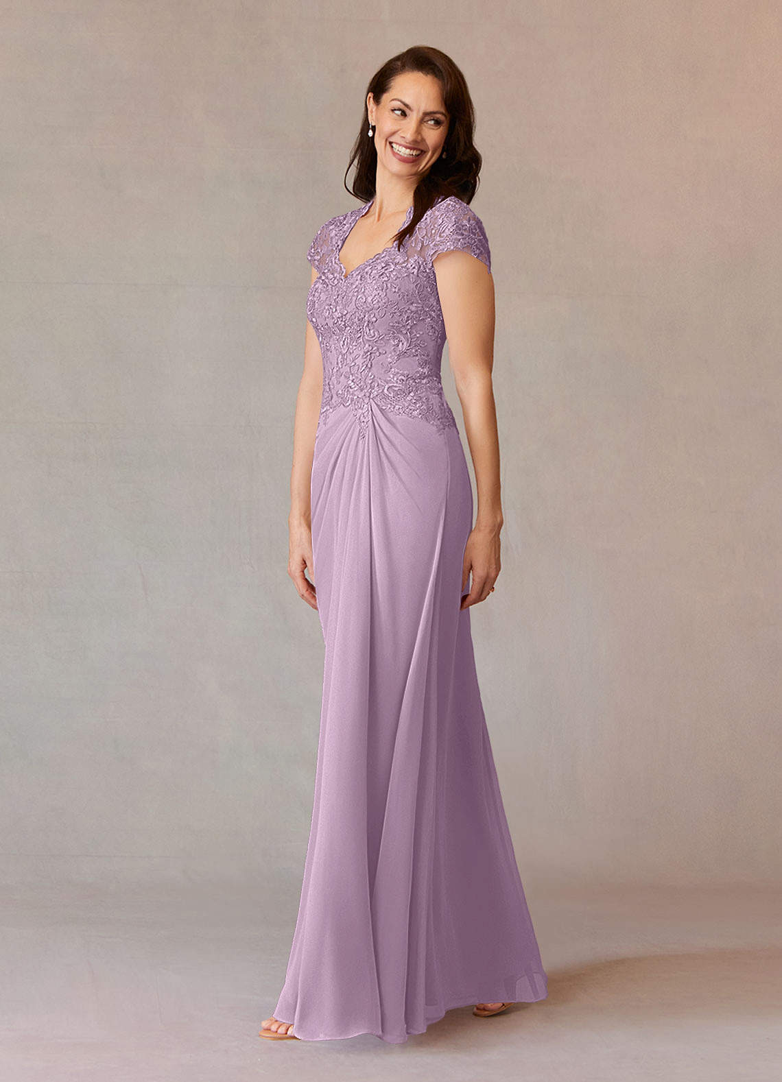 Junie A-Line Queen Anne Chiffon Mother of the Bride Dress in Wisteria