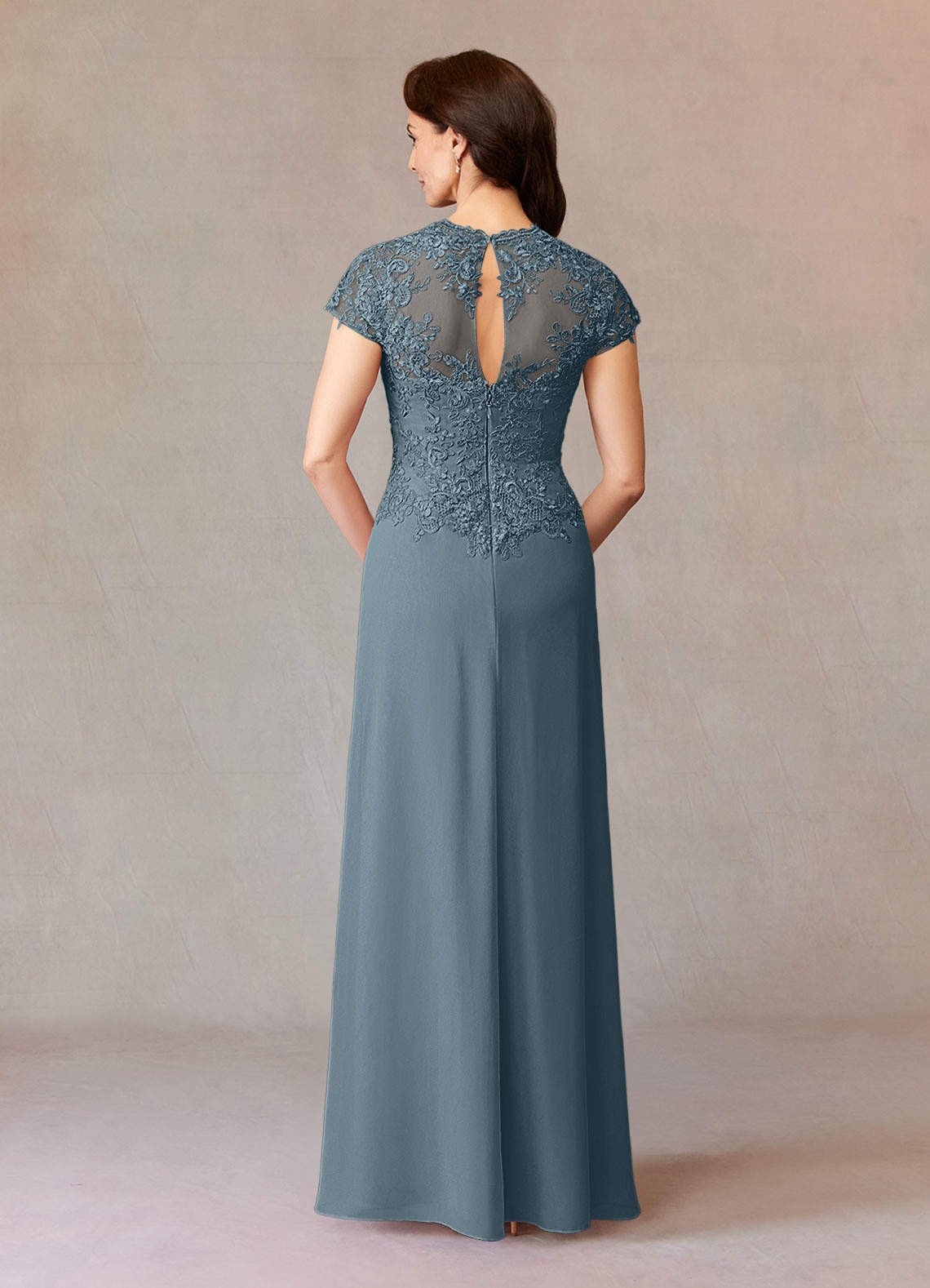 Junie A-Line Queen Anne Chiffon Mother of the Bride Dress in Twilight
