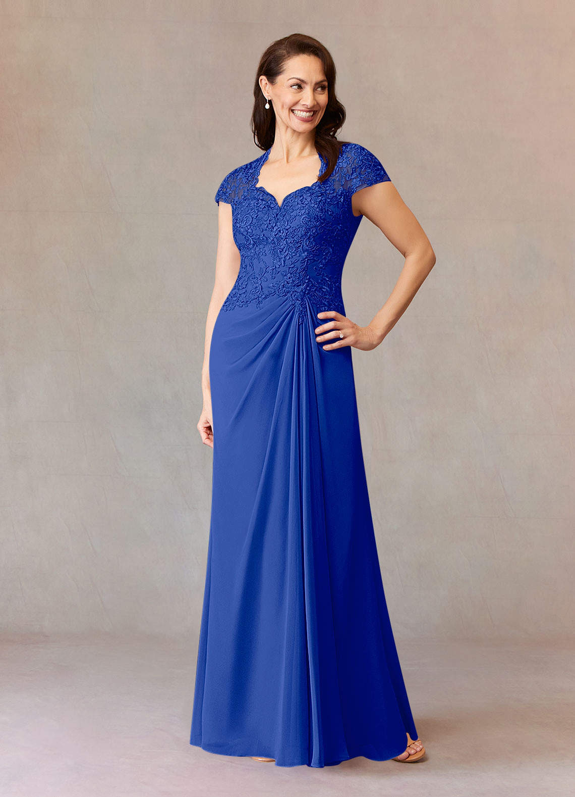 Junie A-Line Queen Anne Chiffon Mother of the Bride Dress in Royal Blue