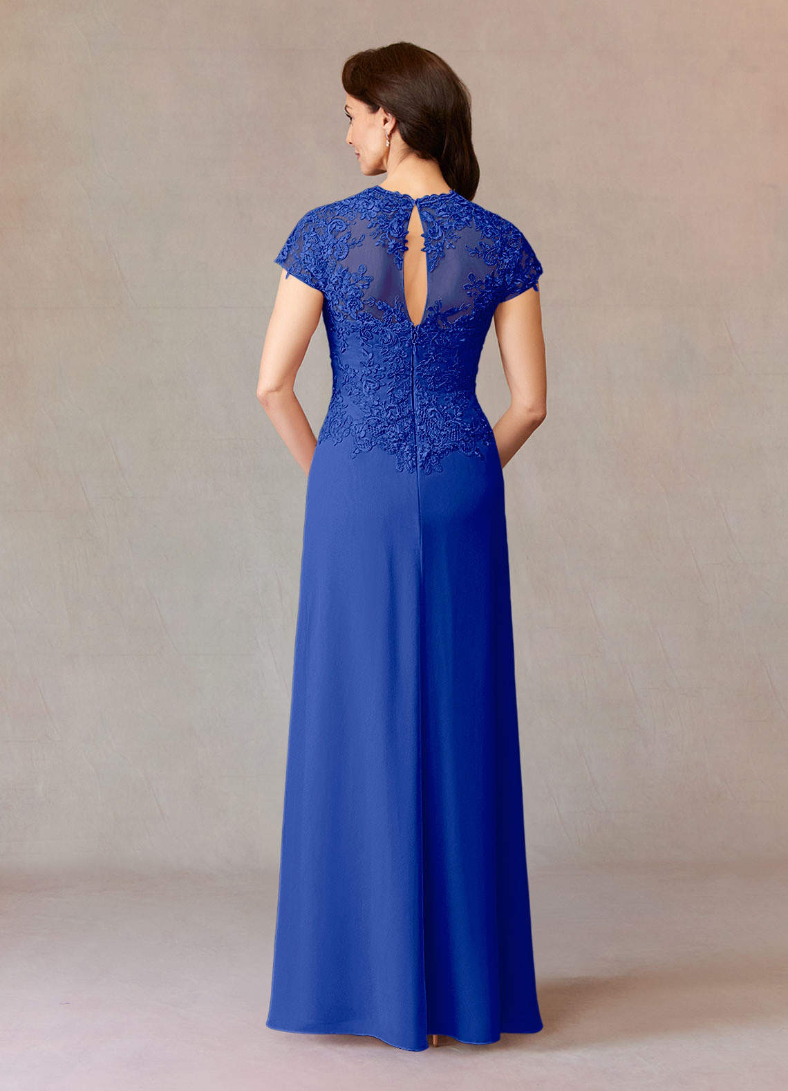Junie A-Line Queen Anne Chiffon Mother of the Bride Dress in Royal Blue