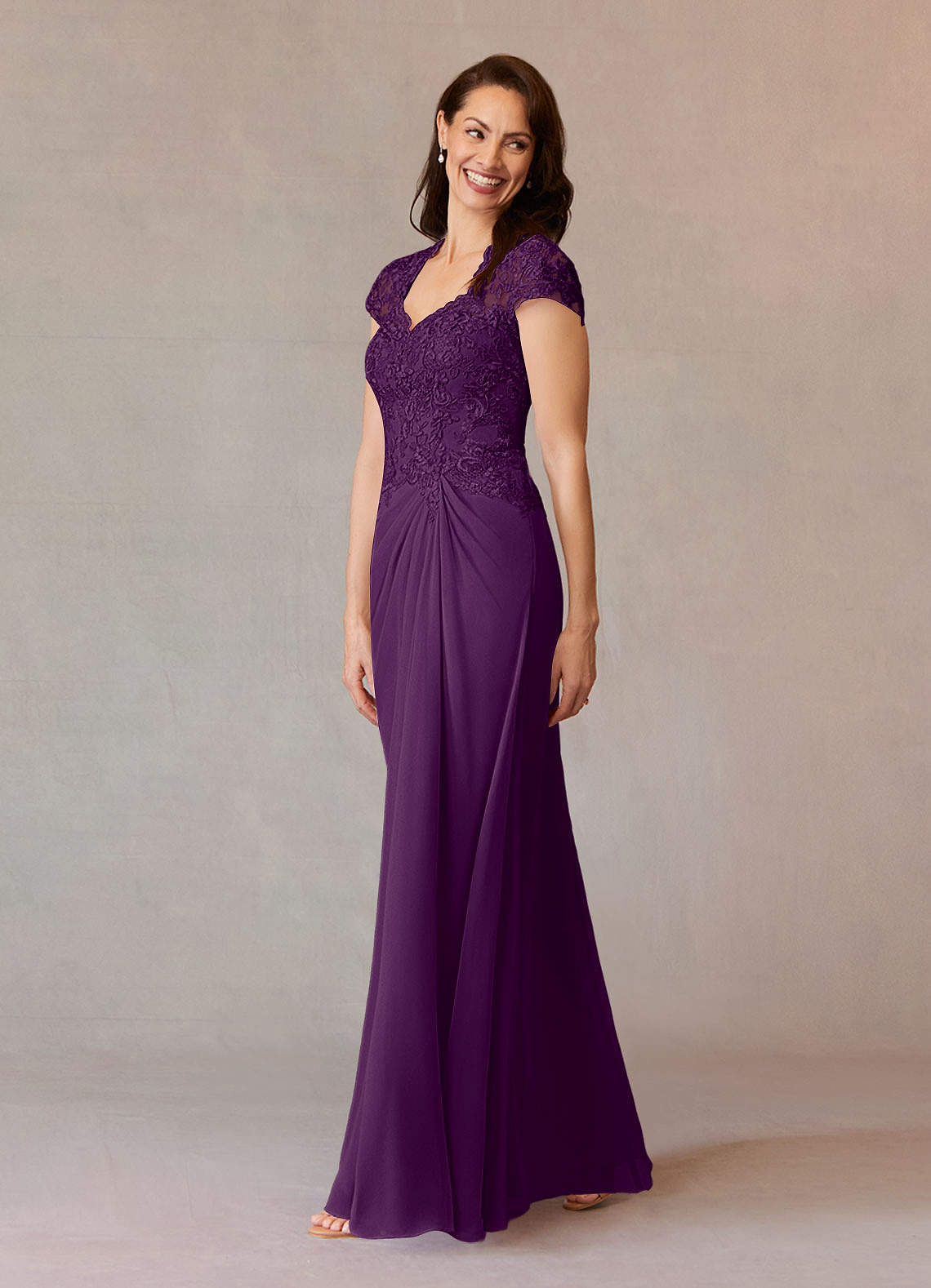Junie A-Line Queen Anne Chiffon Mother of the Bride Dress in Grape