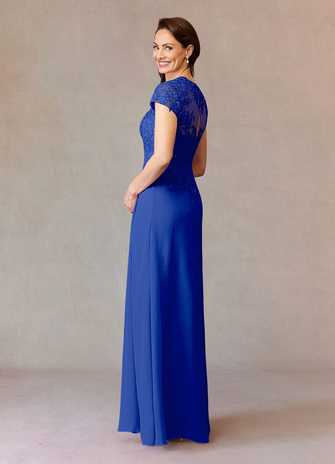 Junie A-Line Queen Anne Chiffon Mother of the Bride Dress in Royal Blue