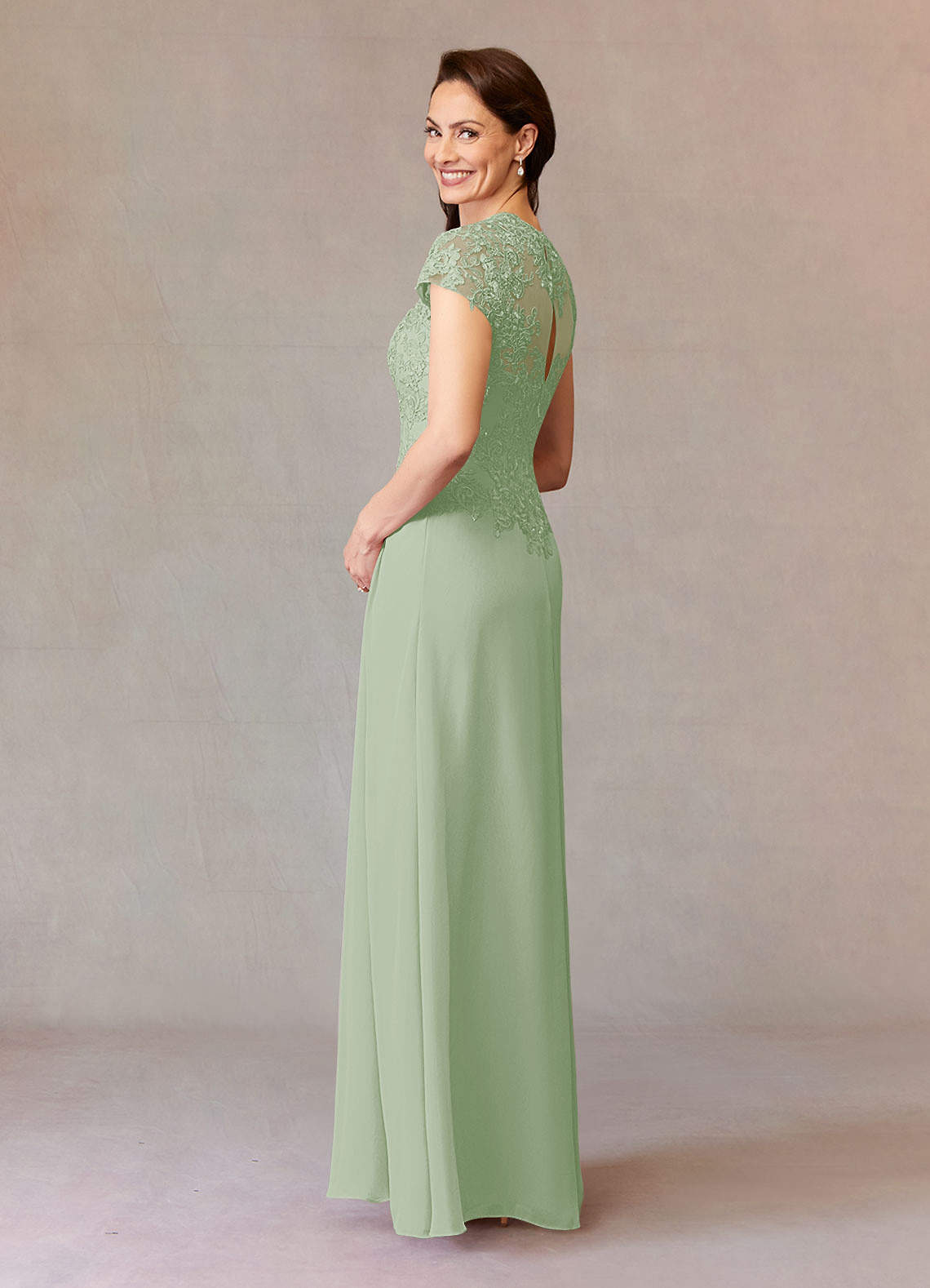 Junie A-Line Queen Anne Chiffon Mother of the Bride Dress in Dusty Sage