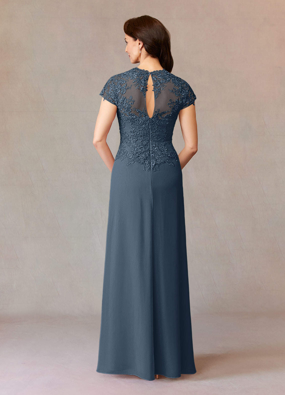 Junie A-Line Queen Anne Chiffon Mother of the Bride Dress in Neptune