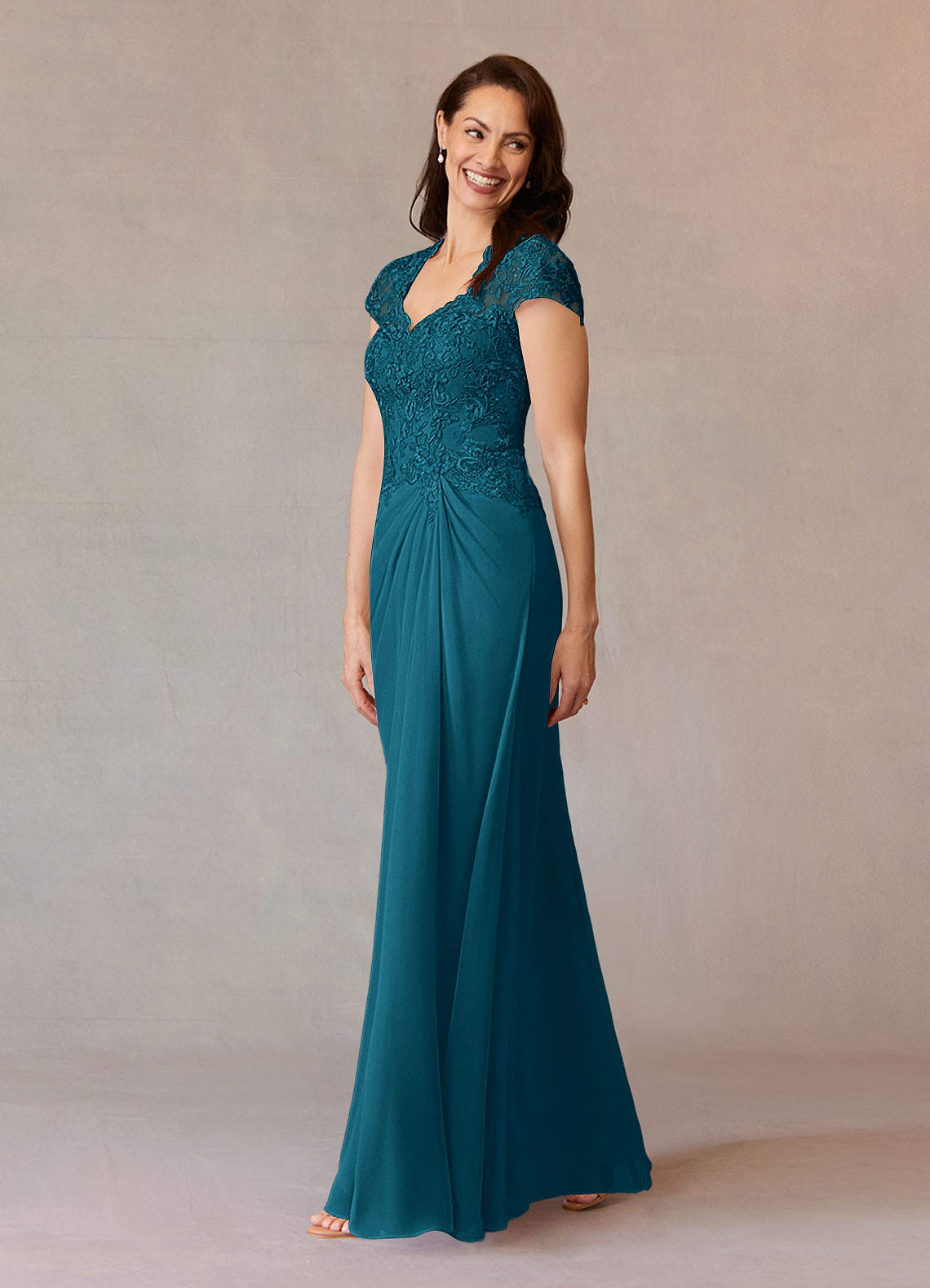 Junie A-Line Queen Anne Chiffon Mother of the Bride Dress in Ink Blue