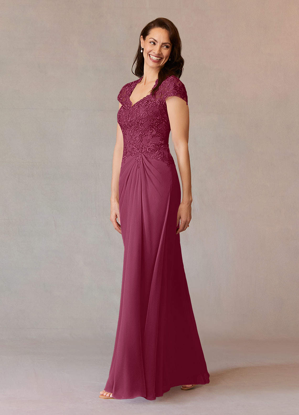 Junie A-Line Queen Anne Chiffon Mother of the Bride Dress in Mulberry