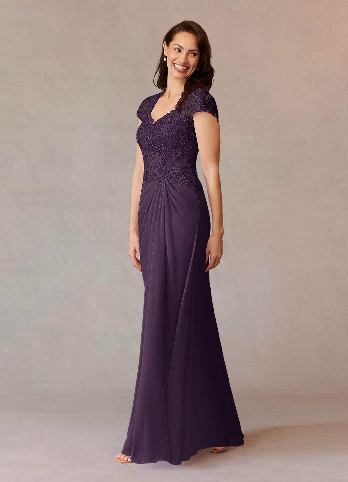 Junie A-Line Queen Anne Chiffon Mother of the Bride Dress in Plum