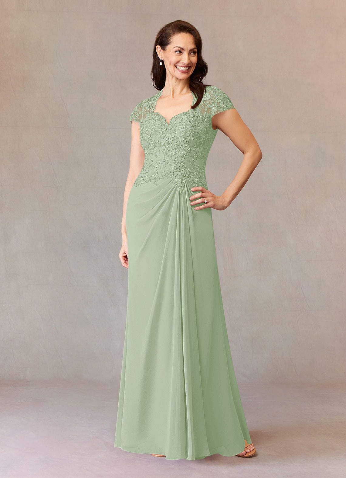 Junie A-Line Queen Anne Chiffon Mother of the Bride Dress in Dusty Sage