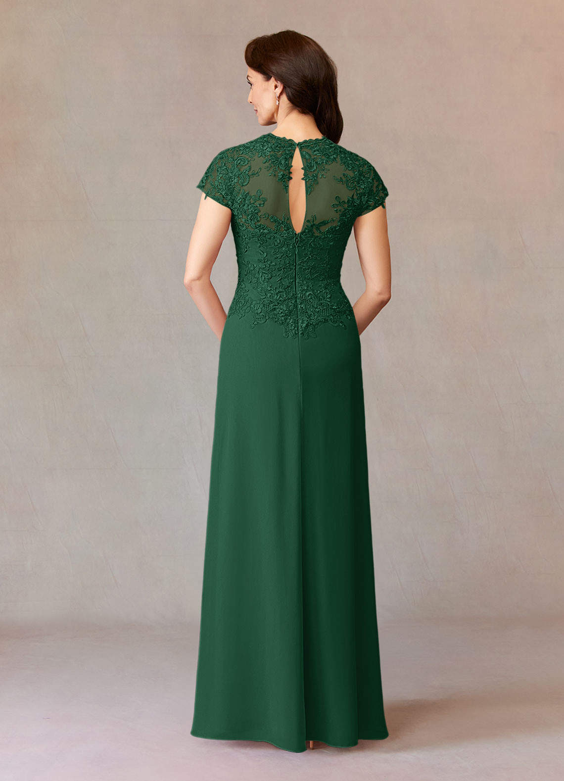 Junie A-Line Queen Anne Chiffon Mother of the Bride Dress in Dark Green