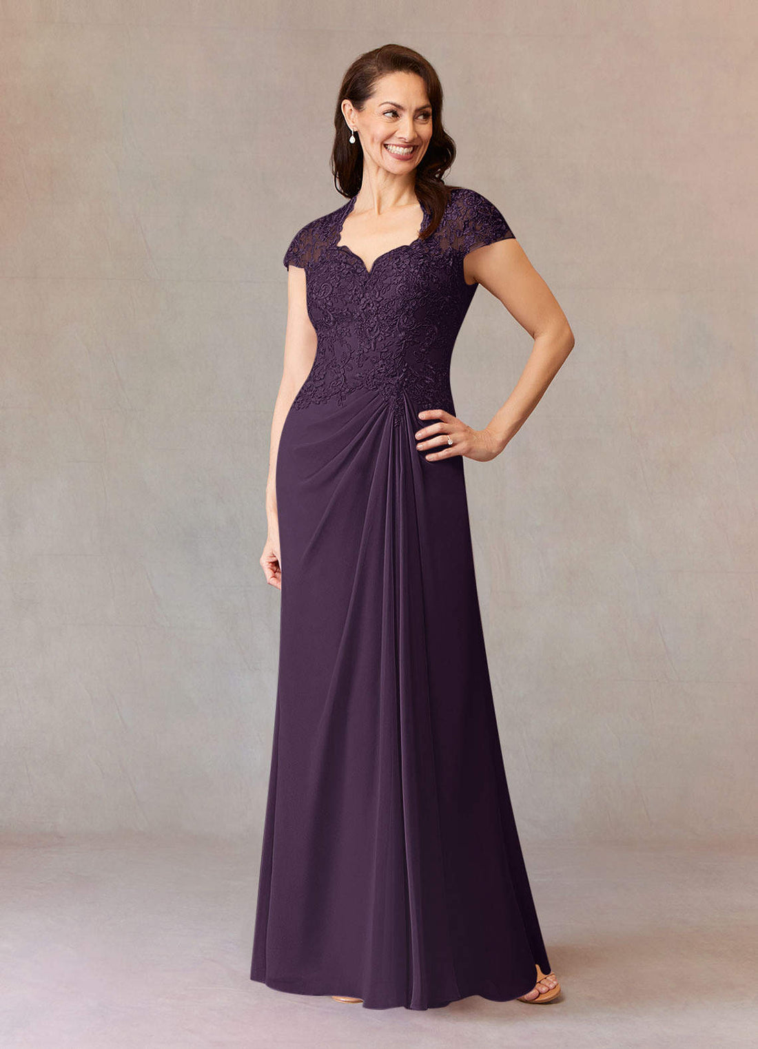 Junie A-Line Queen Anne Chiffon Mother of the Bride Dress in Plum