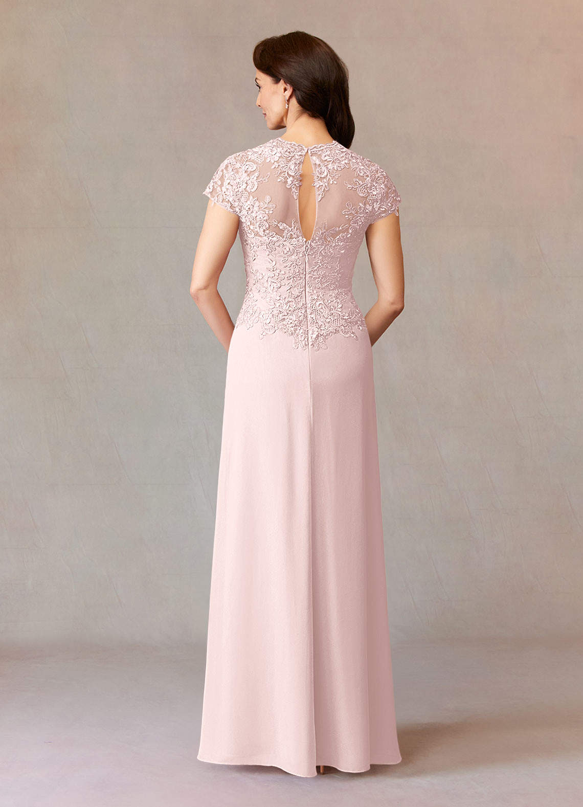 Junie A-Line Queen Anne Chiffon Mother of the Bride Dress in Blushing Pink