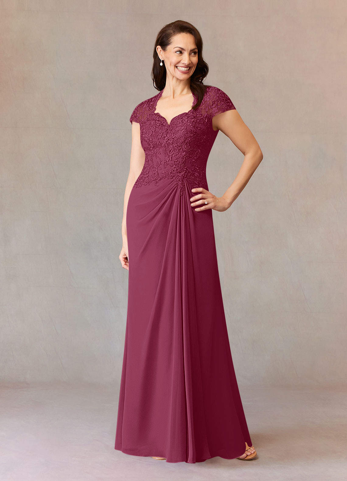 Junie A-Line Queen Anne Chiffon Mother of the Bride Dress in Mulberry