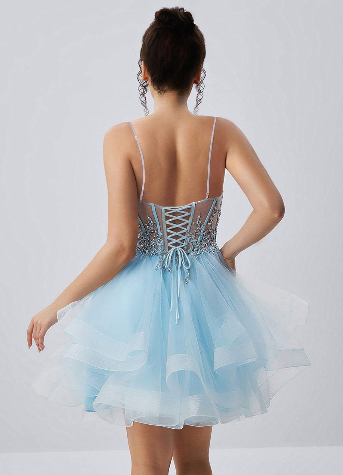Katia A-Line Mini Corset Tulle Prom Dress in Sky Blue