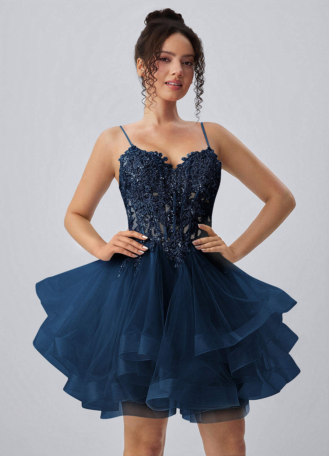 Katia A-Line Mini Corset Tulle Prom Dress in black
