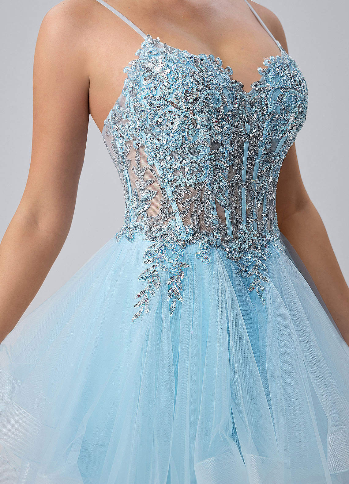 Katia A-Line Mini Corset Tulle Prom Dress in Sky Blue