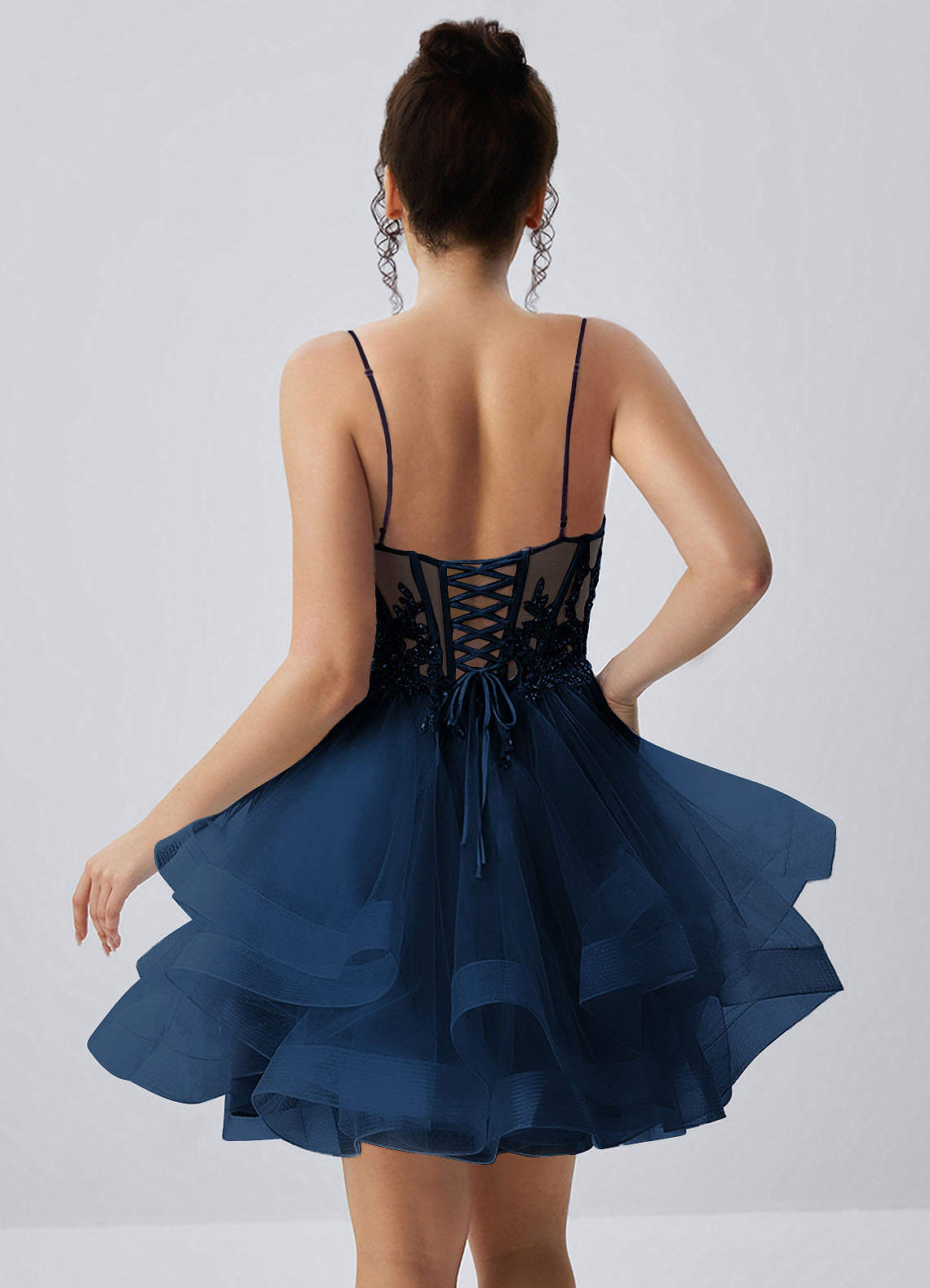 Katia A-Line Mini Corset Tulle Prom Dress in Navy