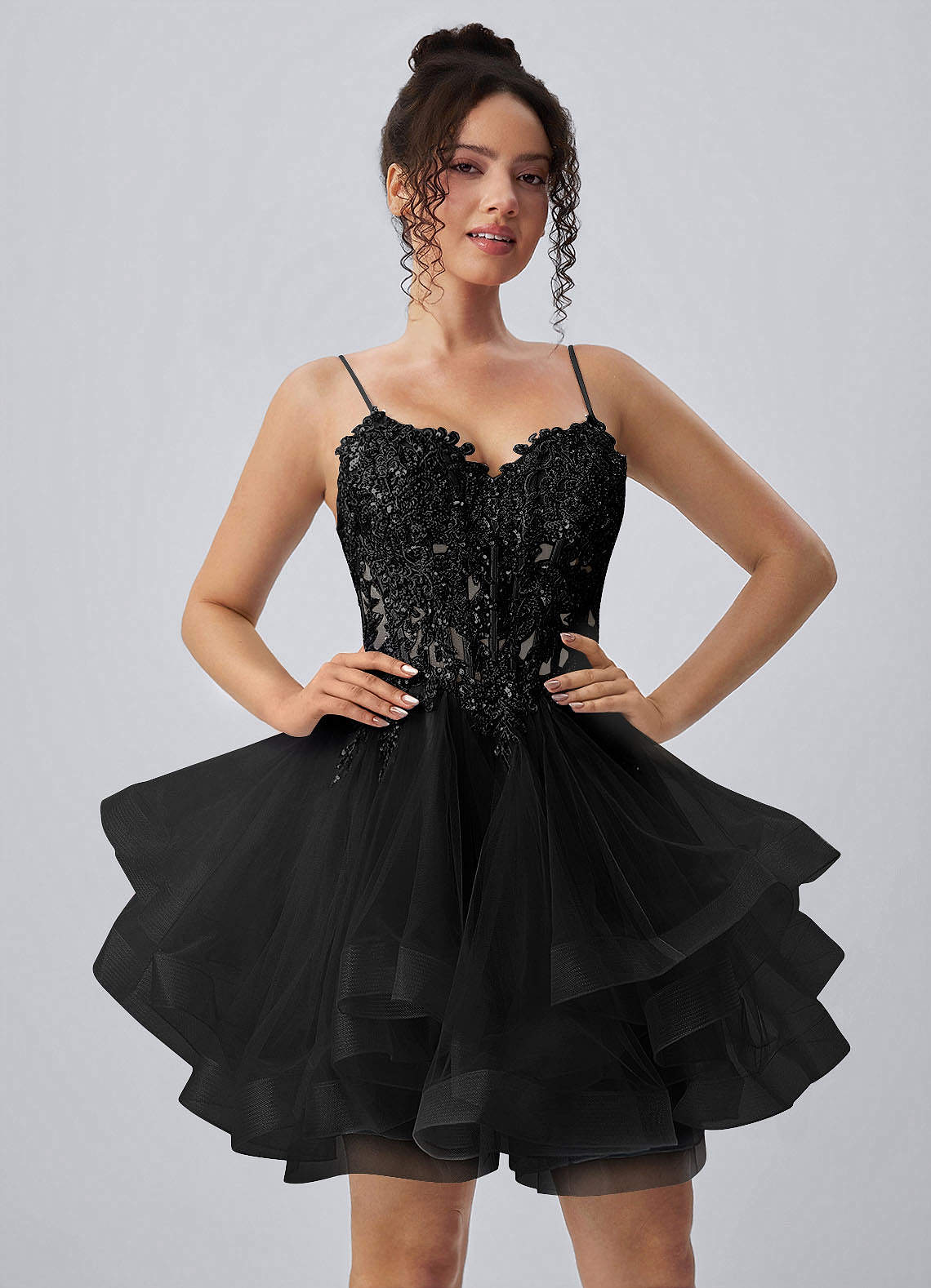Katia A-Line Mini Corset Tulle Prom Dress in black