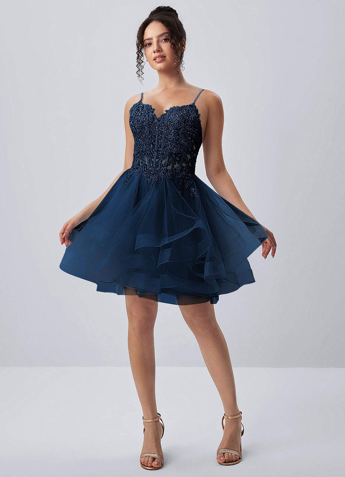 Katia A-Line Mini Corset Tulle Prom Dress in Navy