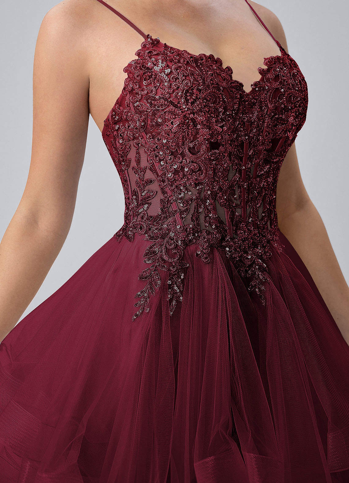 Katia A-Line Mini Corset Tulle Prom Dress in Burgundy