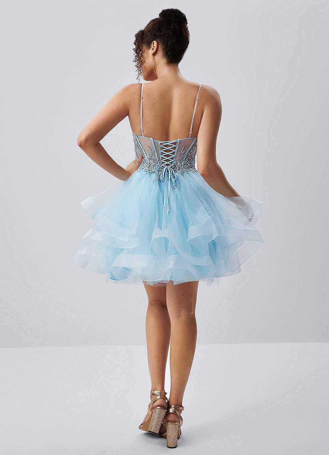 Katia A-Line Mini Corset Tulle Prom Dress in Sky Blue