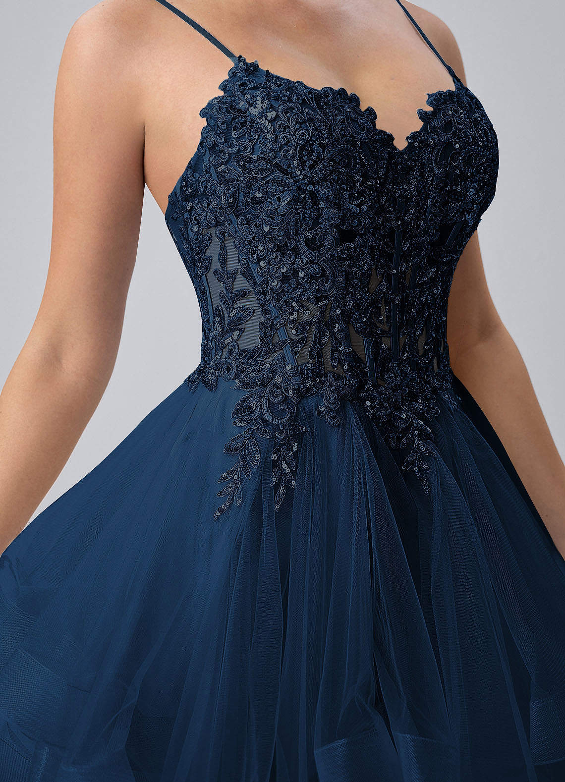 Katia A-Line Mini Corset Tulle Prom Dress in Navy