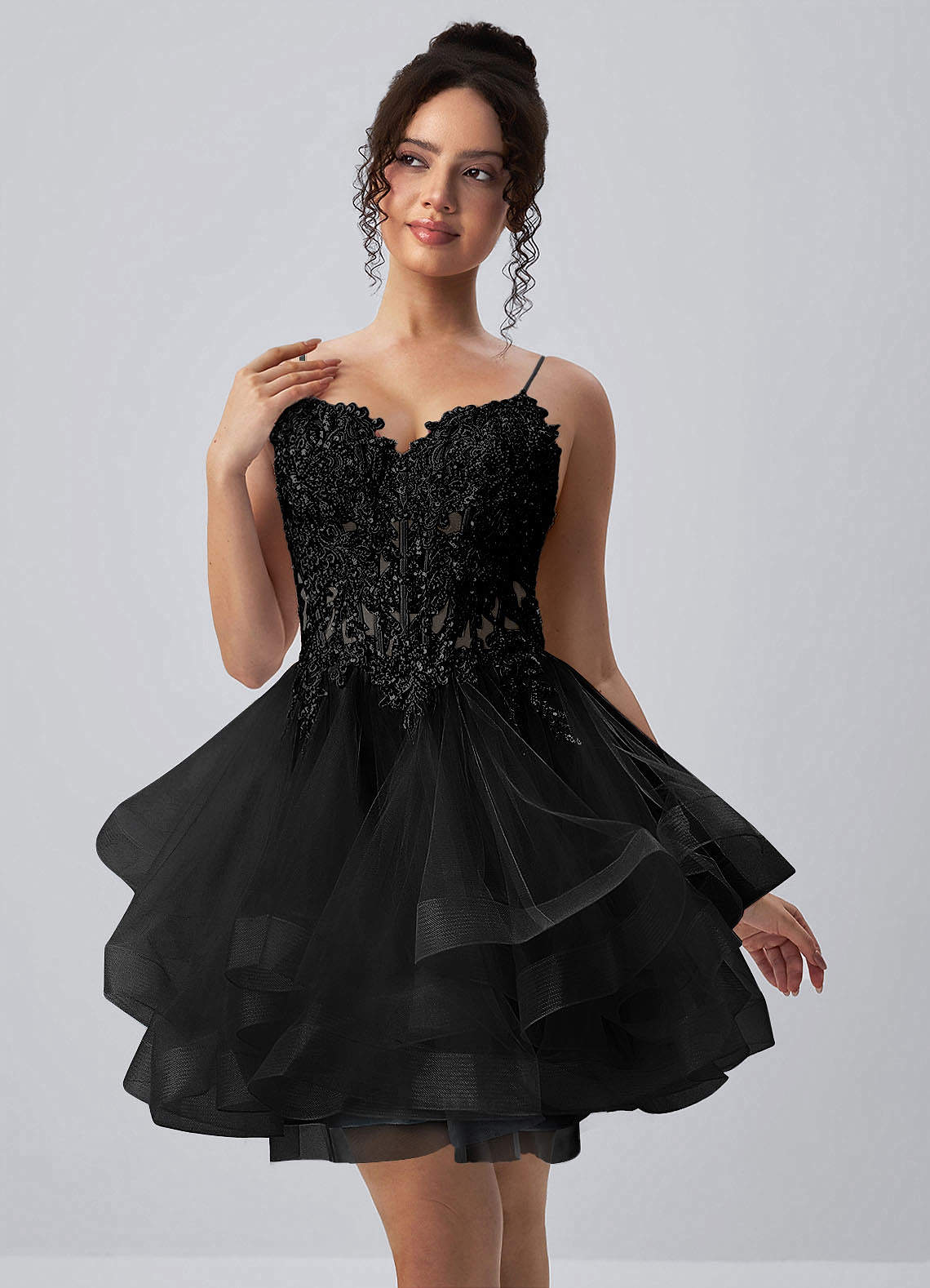 Katia A-Line Mini Corset Tulle Prom Dress in black
