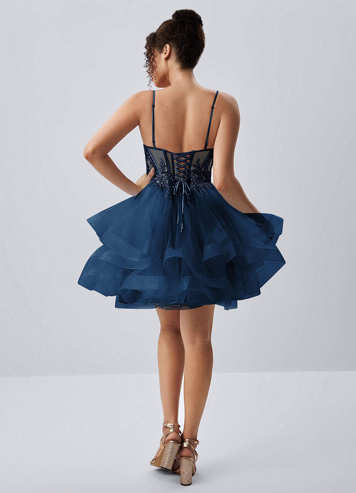 Katia A-Line Mini Corset Tulle Prom Dress in Navy
