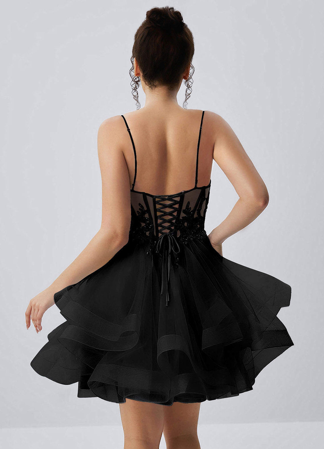 Katia A-Line Mini Corset Tulle Prom Dress in black